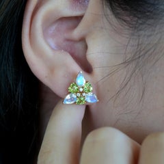 Nina Zhou 2.90ctw Moonstone Peridot Diamond Snowdrop Flower Earrings