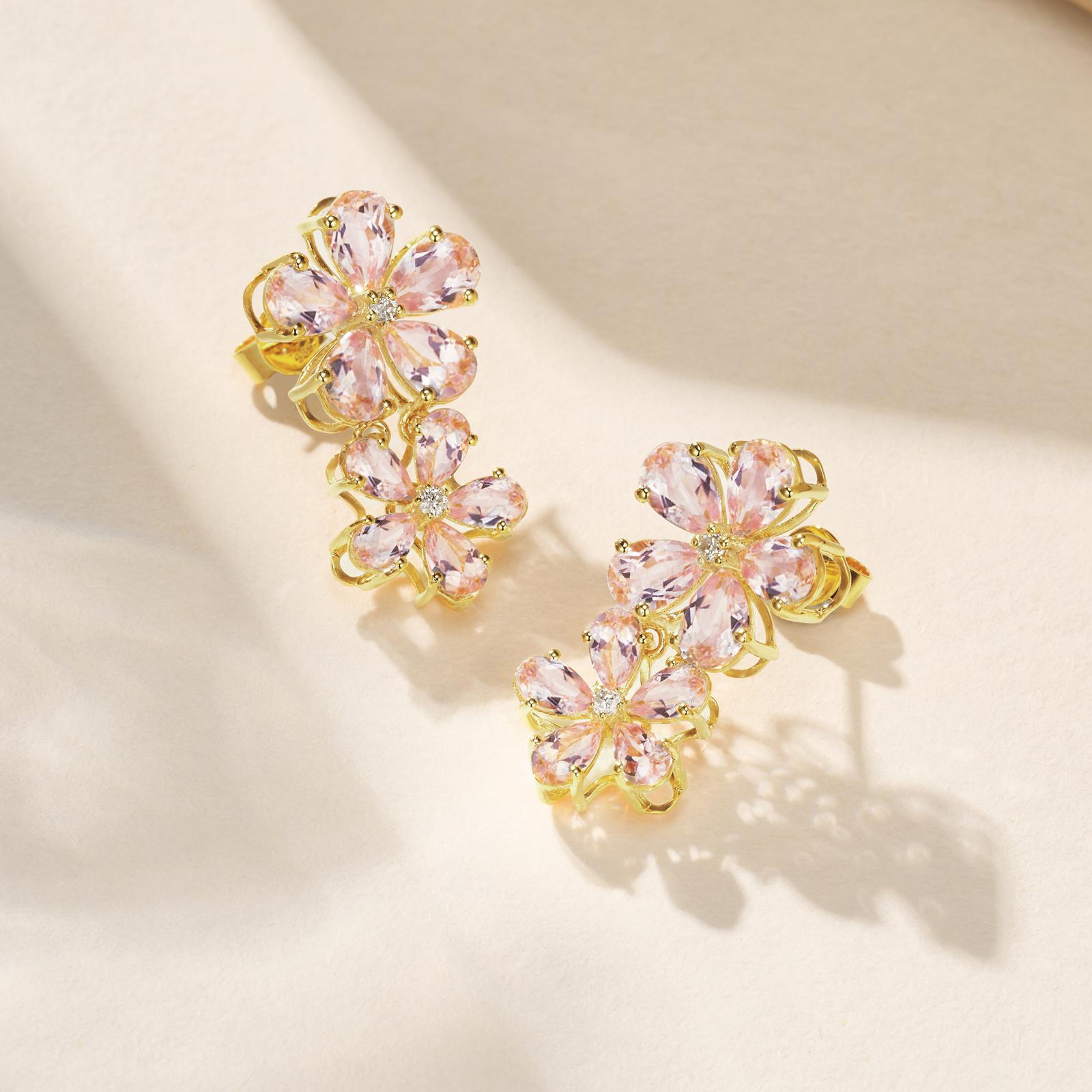 Women's Nina Zhou Pink Morganite Diamond Double Blossom Drop Earrings For Sale