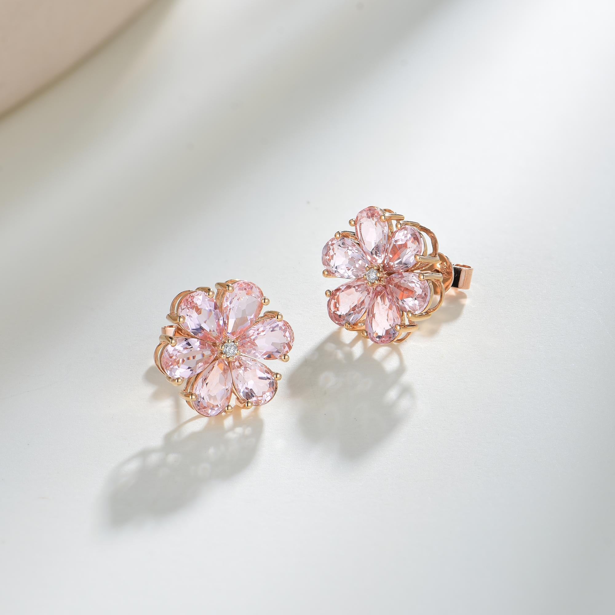 Modern Nina Zhou Morganite Diamond Forget-me-Not Flower Earrings For Sale