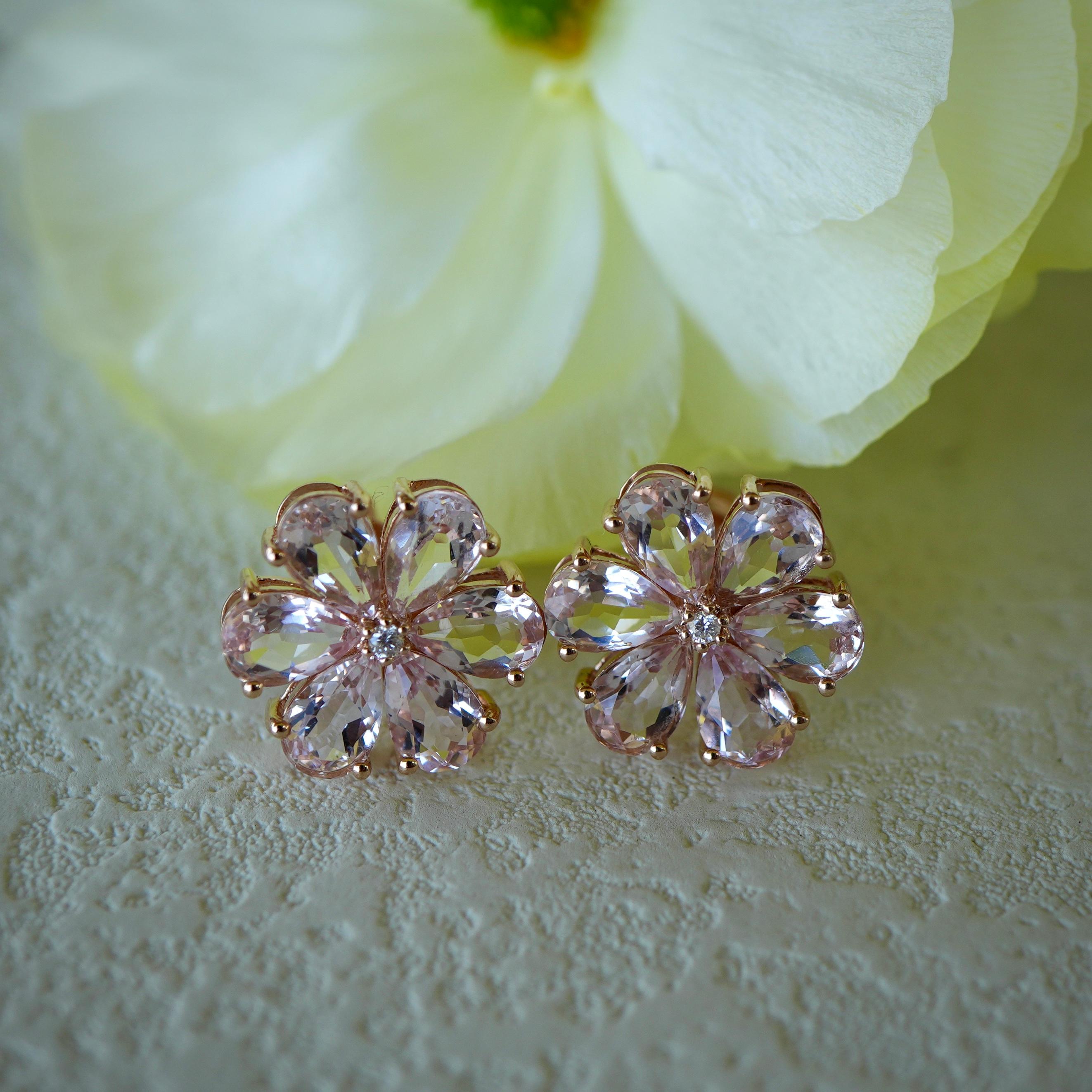 Nina Zhou Morganite Diamond Forget-me-Not Flower Earrings In New Condition For Sale In Rowland Heights, CA
