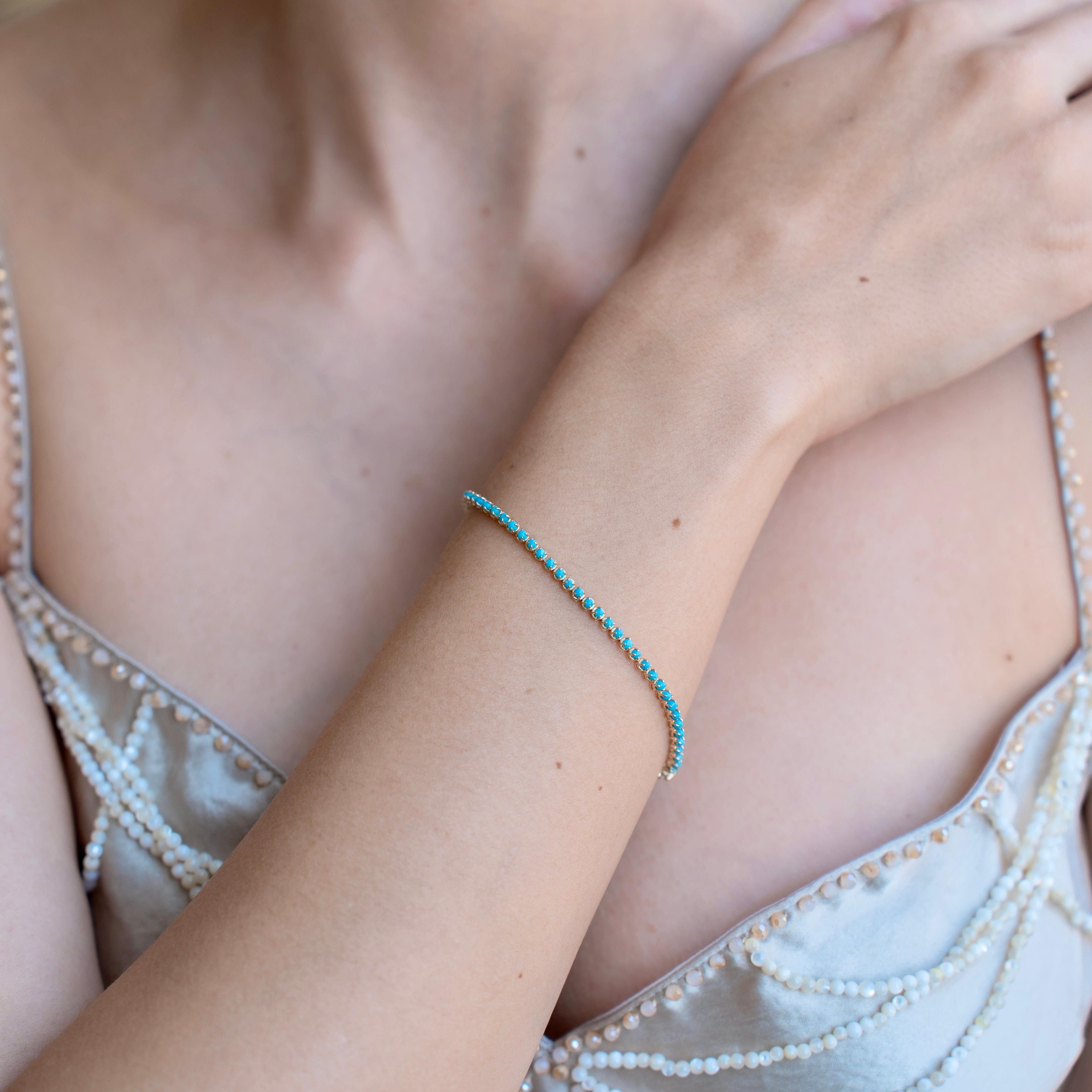 Modern Nina Zhou 2.50ctw Natural Turquoise Tennis Bracelet For Sale
