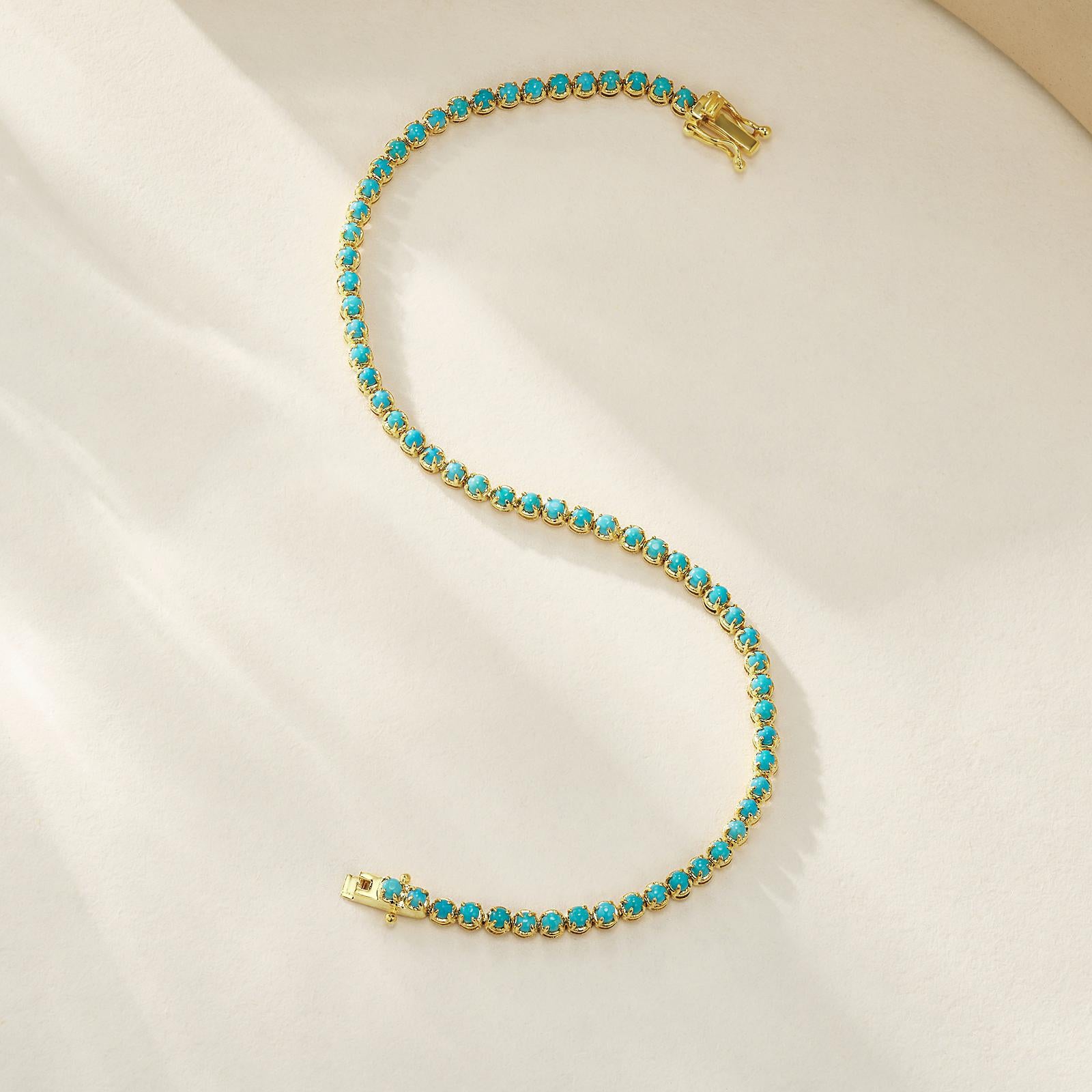 Nina Zhou 2.50ctw Natural Turquoise Tennis Bracelet In New Condition For Sale In Rowland Heights, CA