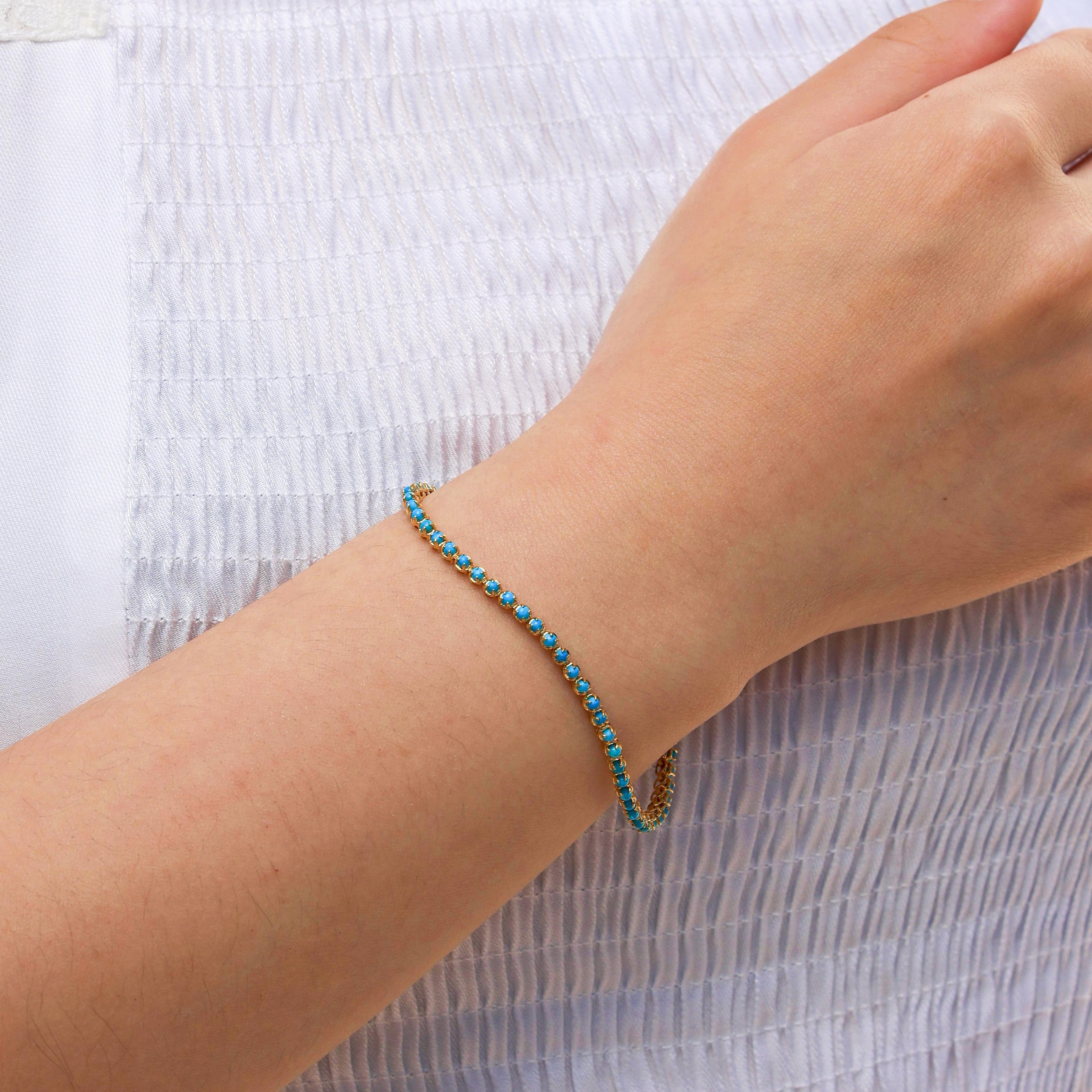 Nina Zhou 2.50ctw Natural Turquoise Tennis Bracelet For Sale 2