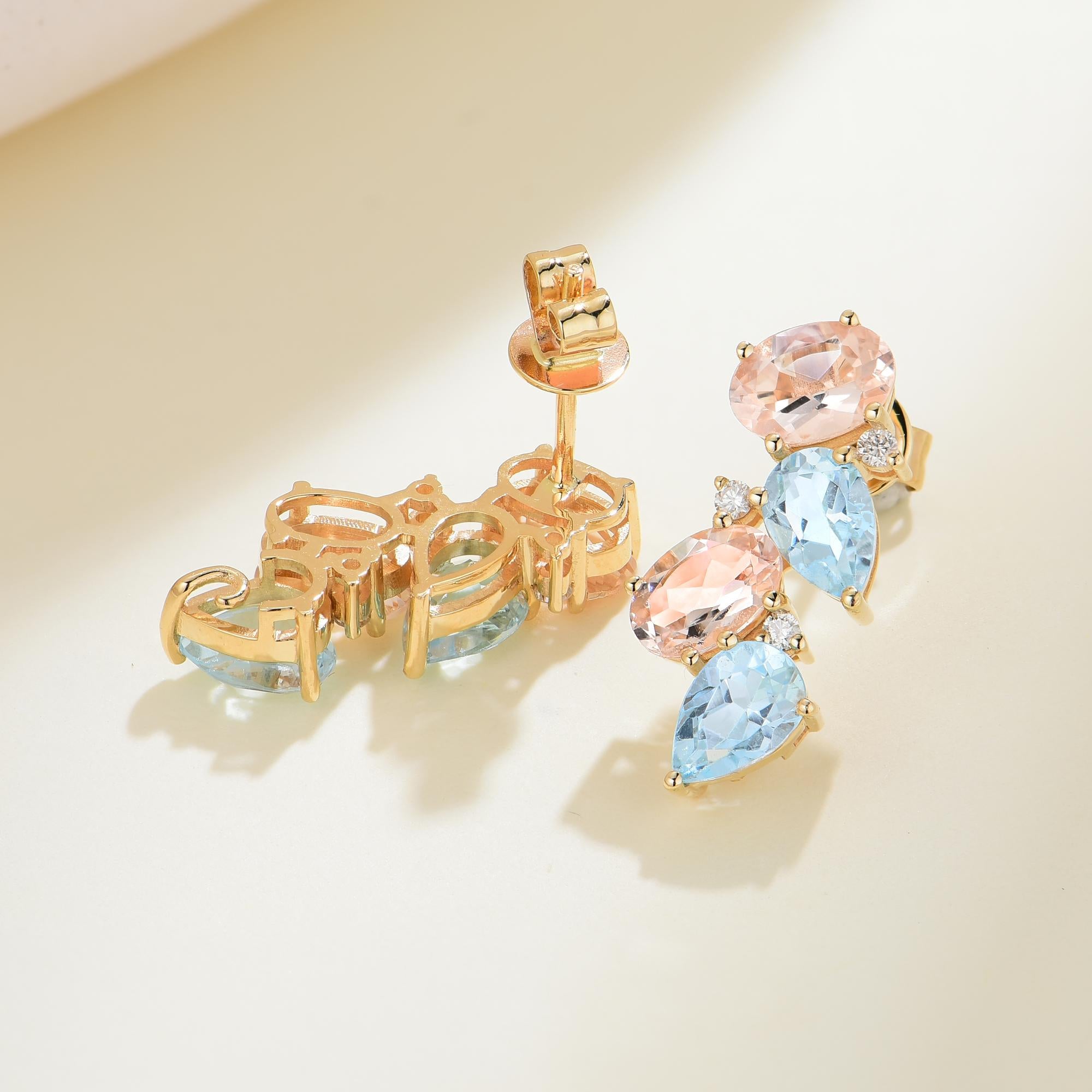 Pendientes Nosa de Aguamarina, Morganita y Diamante de 4,30 quilates Moderno en venta