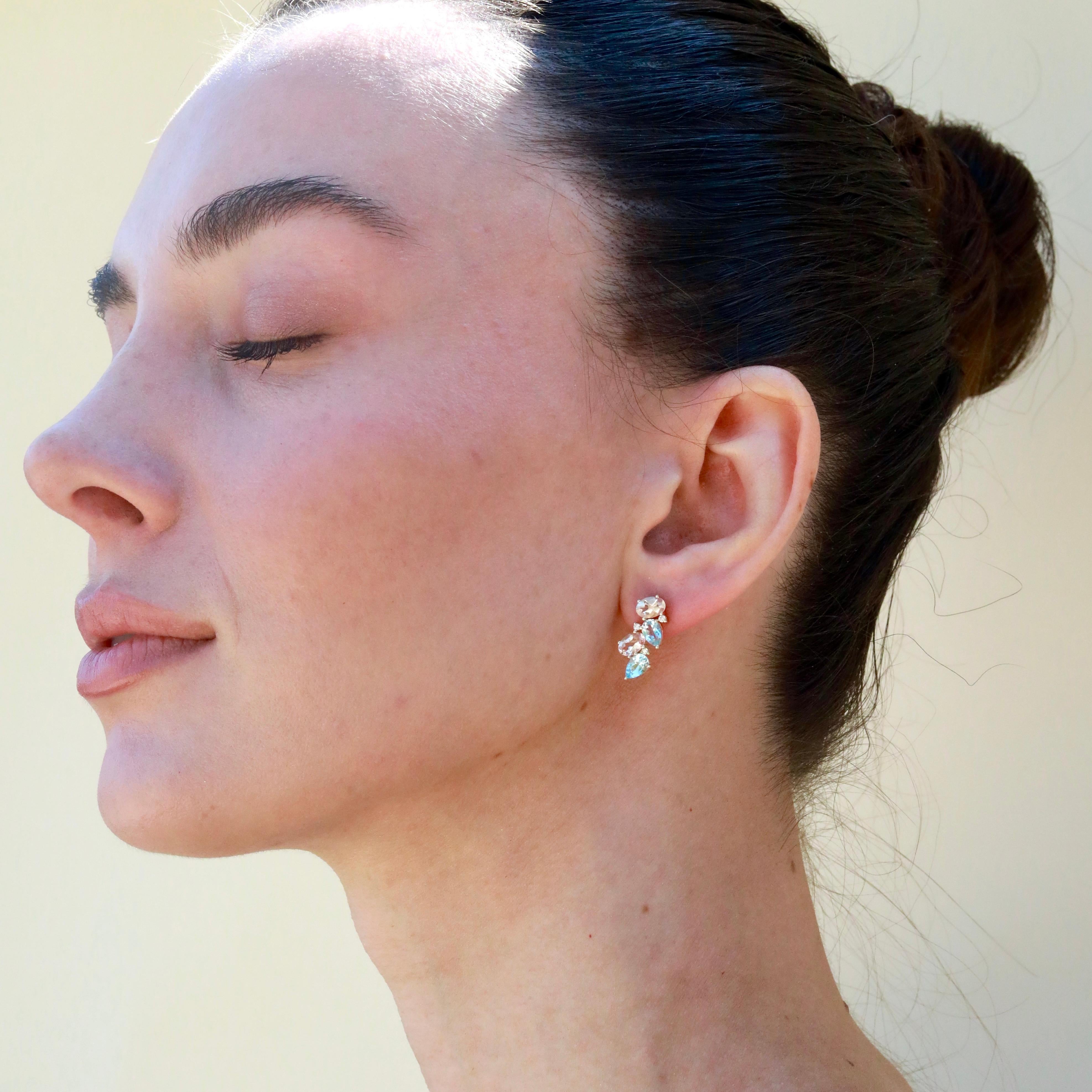 Pendientes Nosa de Aguamarina, Morganita y Diamante de 4,30 quilates Corte brillante en venta