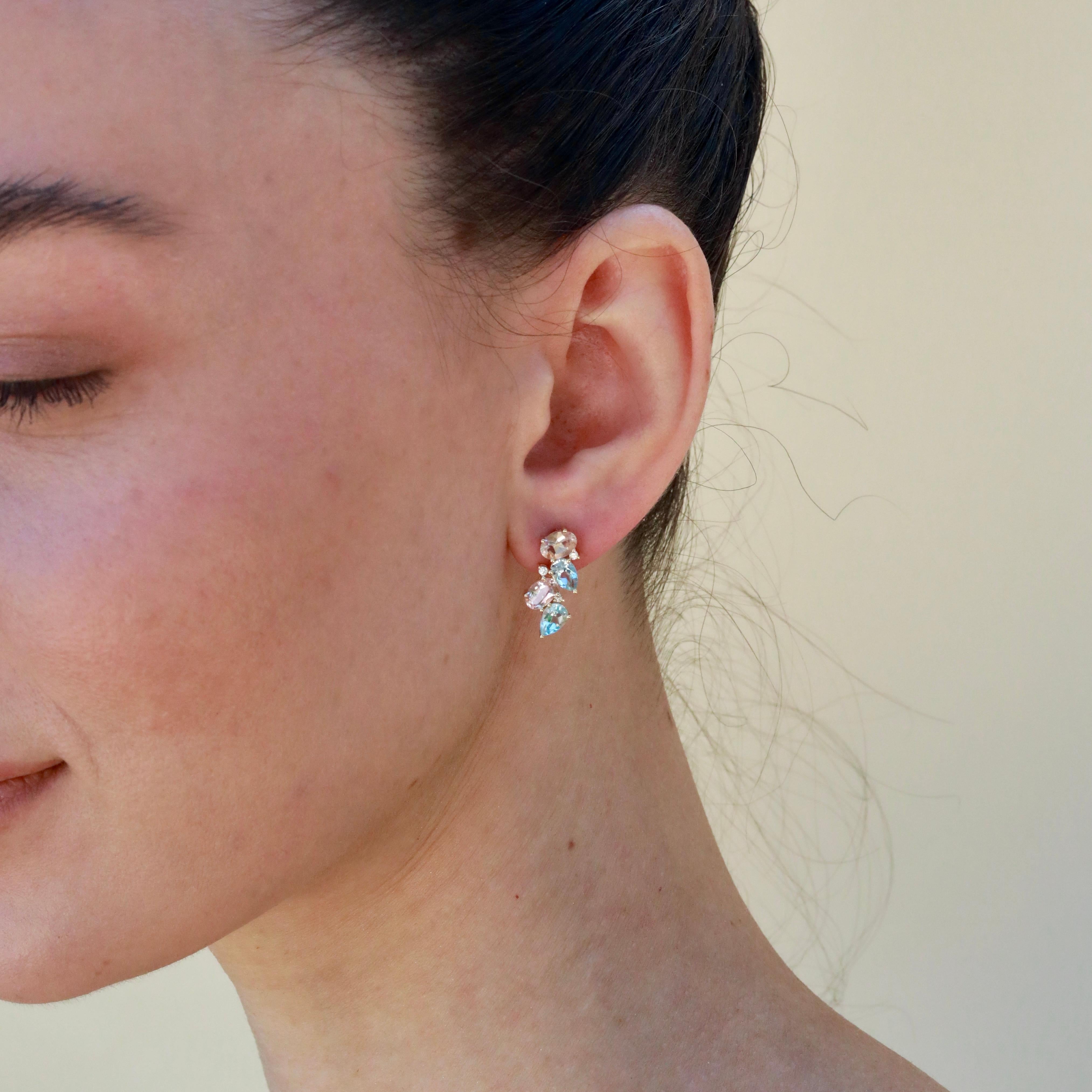 Pendientes Nosa de Aguamarina, Morganita y Diamante de 4,30 quilates en Nuevo estado para la venta en Rowland Heights, CA