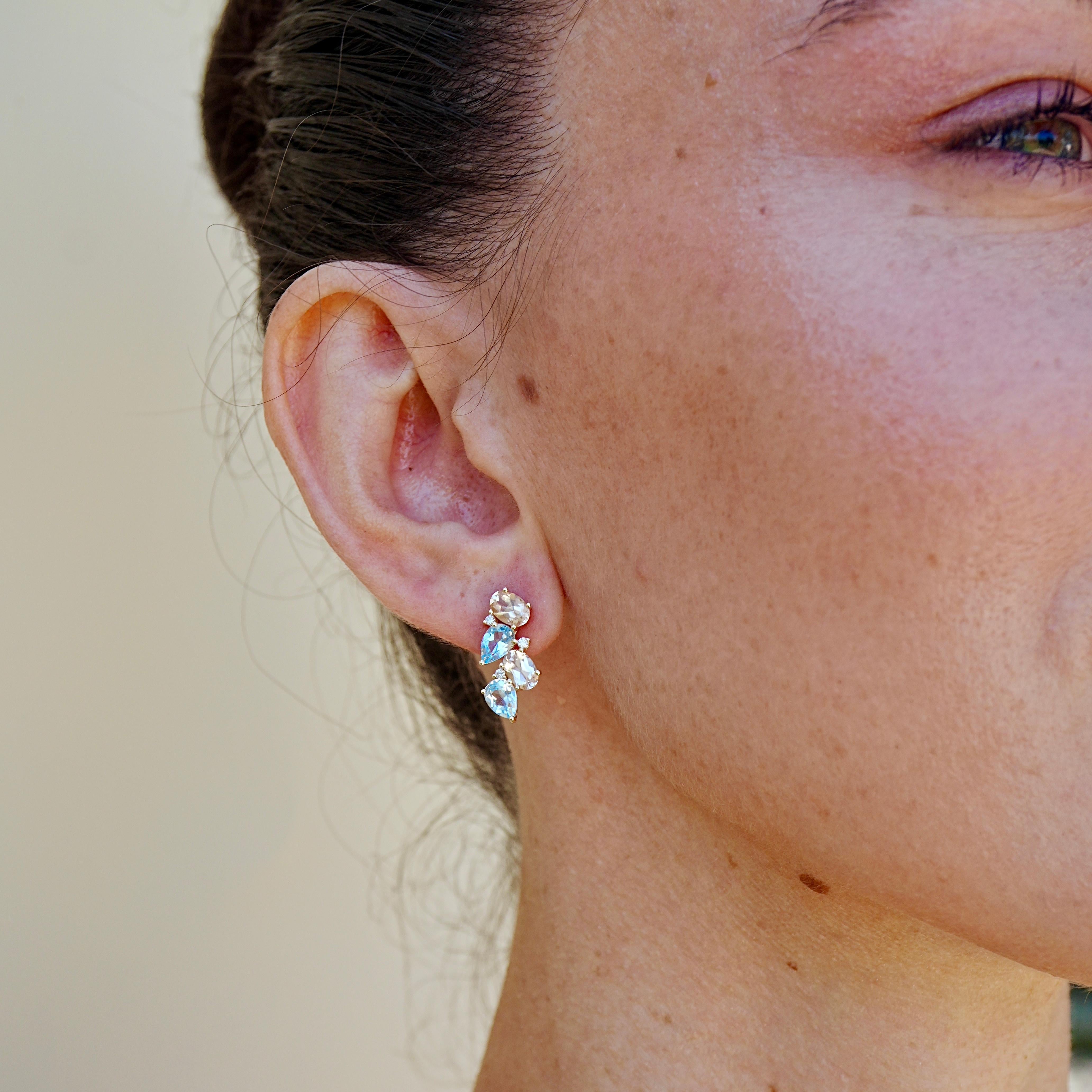 De las mujeres Pendientes Nosa de Aguamarina, Morganita y Diamante de 4,30 quilates en venta