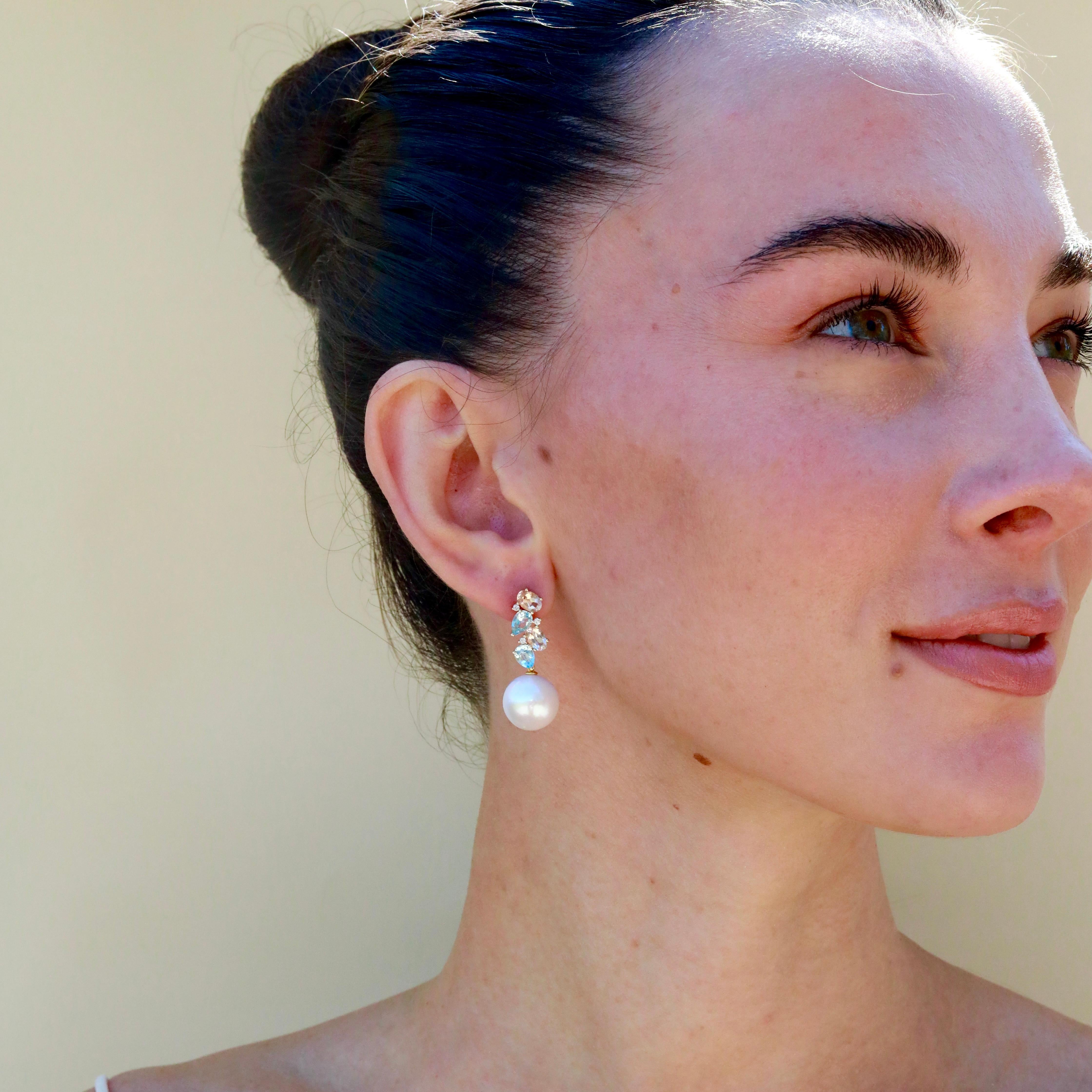 Nina Zhou Nosa Pendiente Gota Aguamarina, Morganita y Diamante Perla de 4,30 quilates Corte brillante en venta