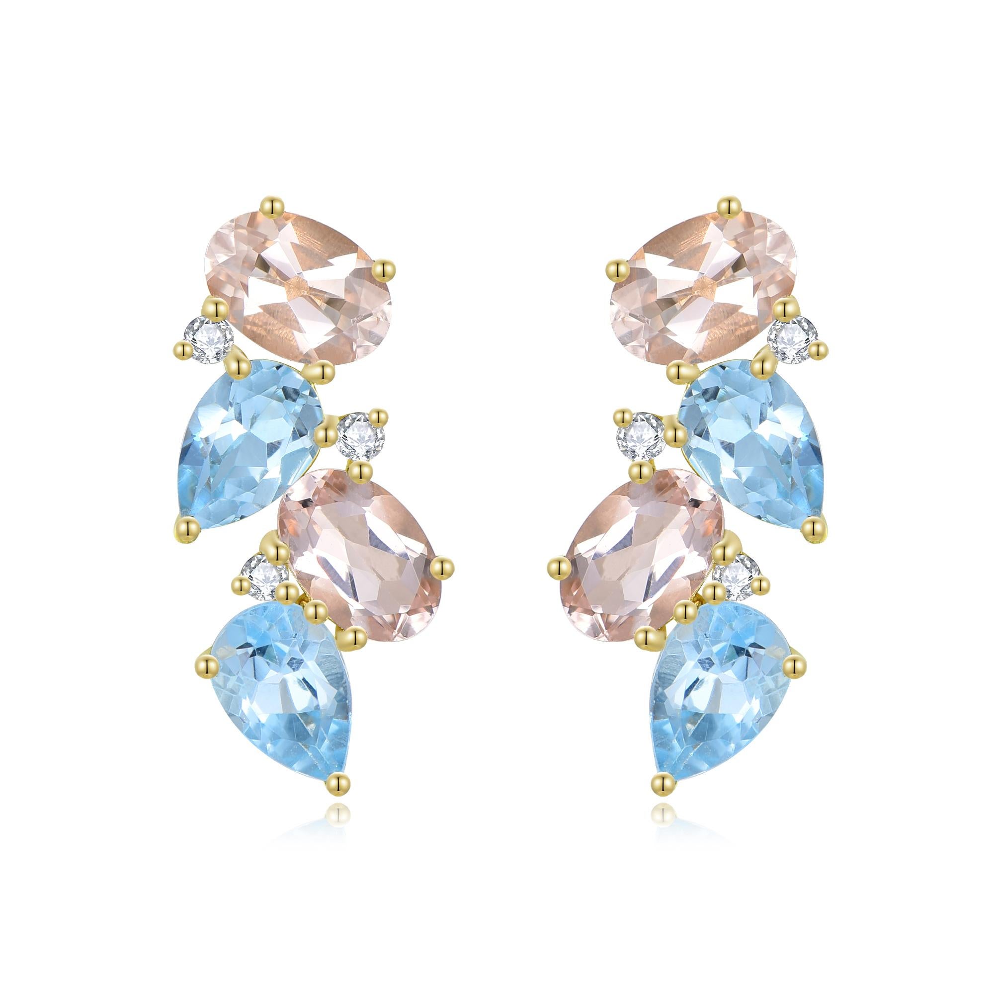De las mujeres Nina Zhou Nosa Pendiente Gota Aguamarina, Morganita y Diamante Perla de 4,30 quilates en venta
