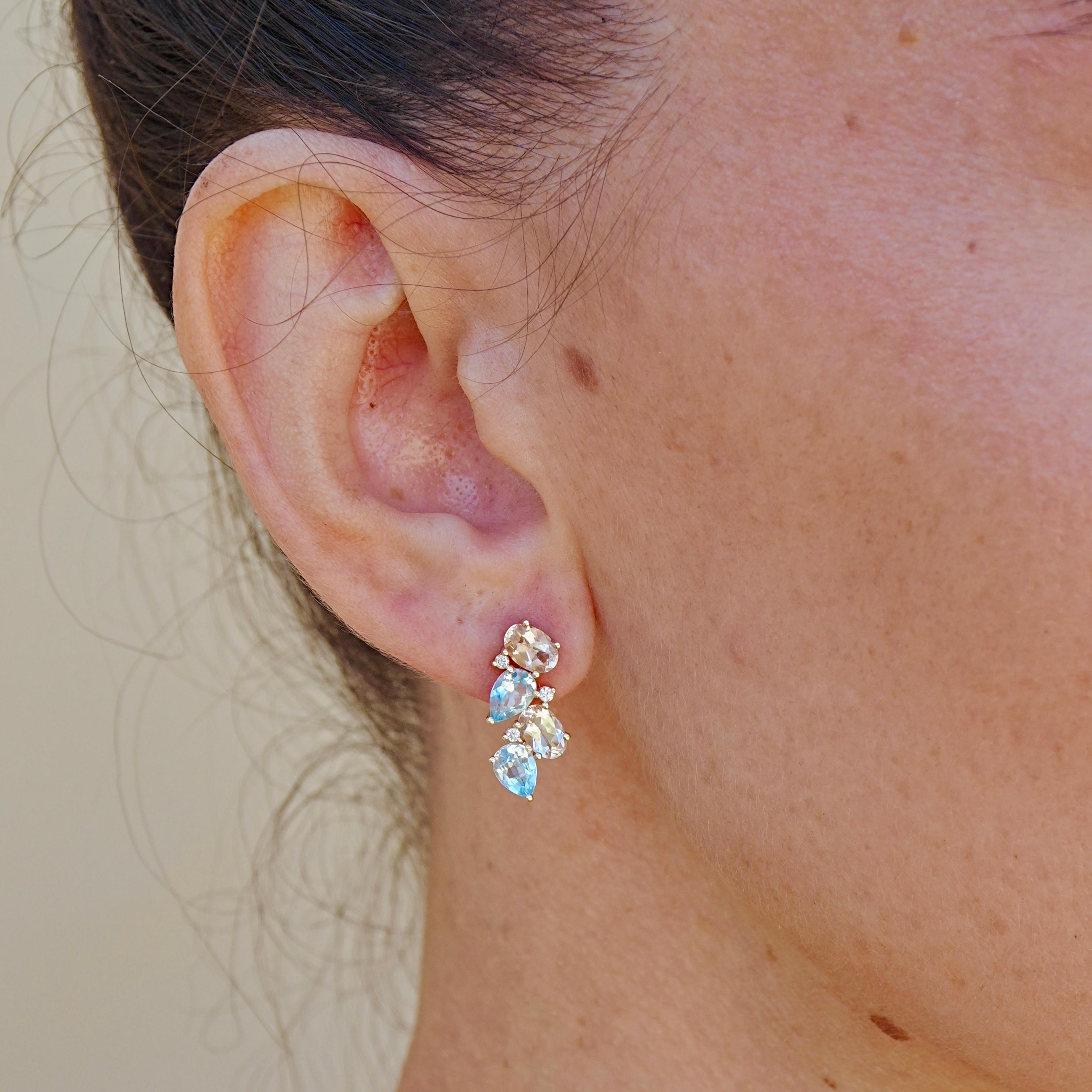 Nina Zhou Nosa Pendiente Gota Aguamarina, Morganita y Diamante Perla de 4,30 quilates en venta 3