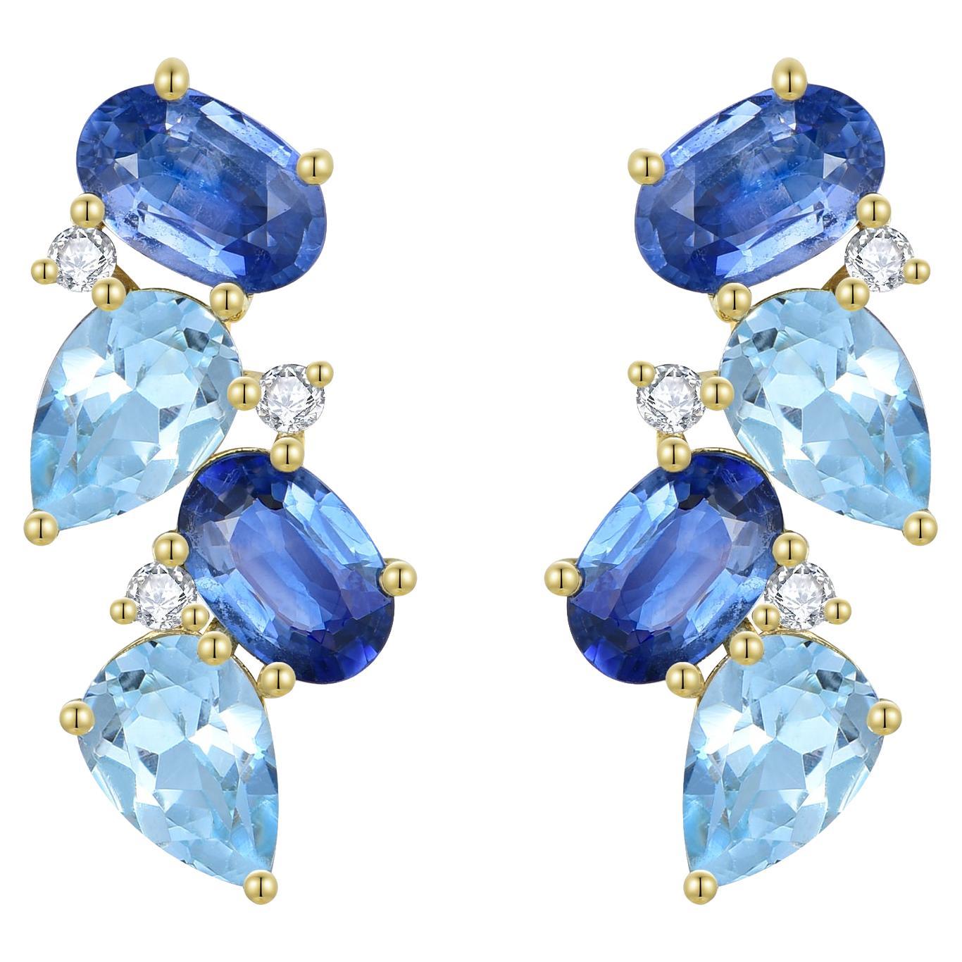 Nina Zhou Nosa 4.60ctw Saphir, Aquamarin und Diamant Cluster-Ohrringe
