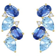 Nina Zhou Nosa 4.60ctw Saphir, Aquamarin und Diamant Cluster-Ohrringe