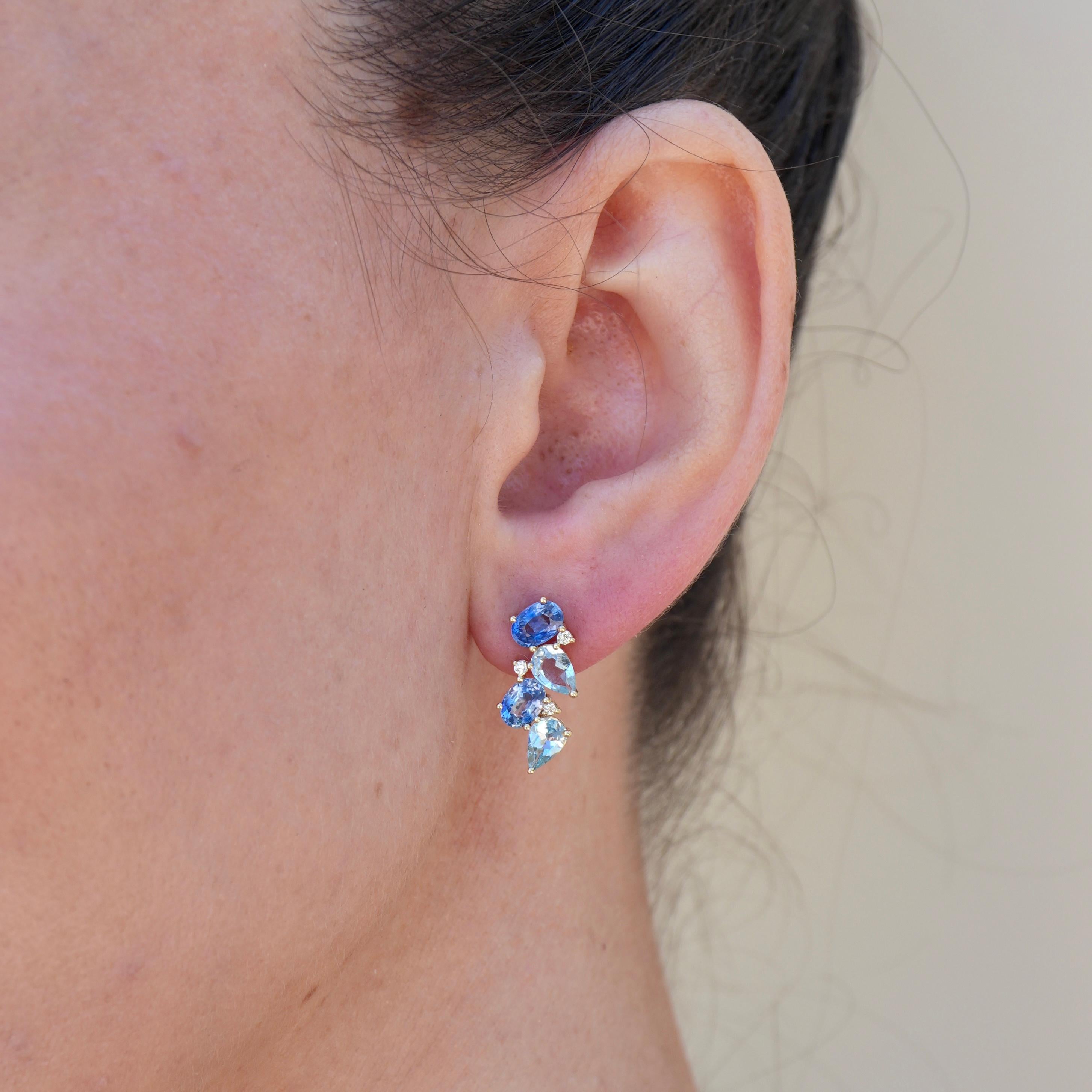 Pendientes Nosa de zafiro, aguamarina y diamantes de 4,60 ctw en venta 4