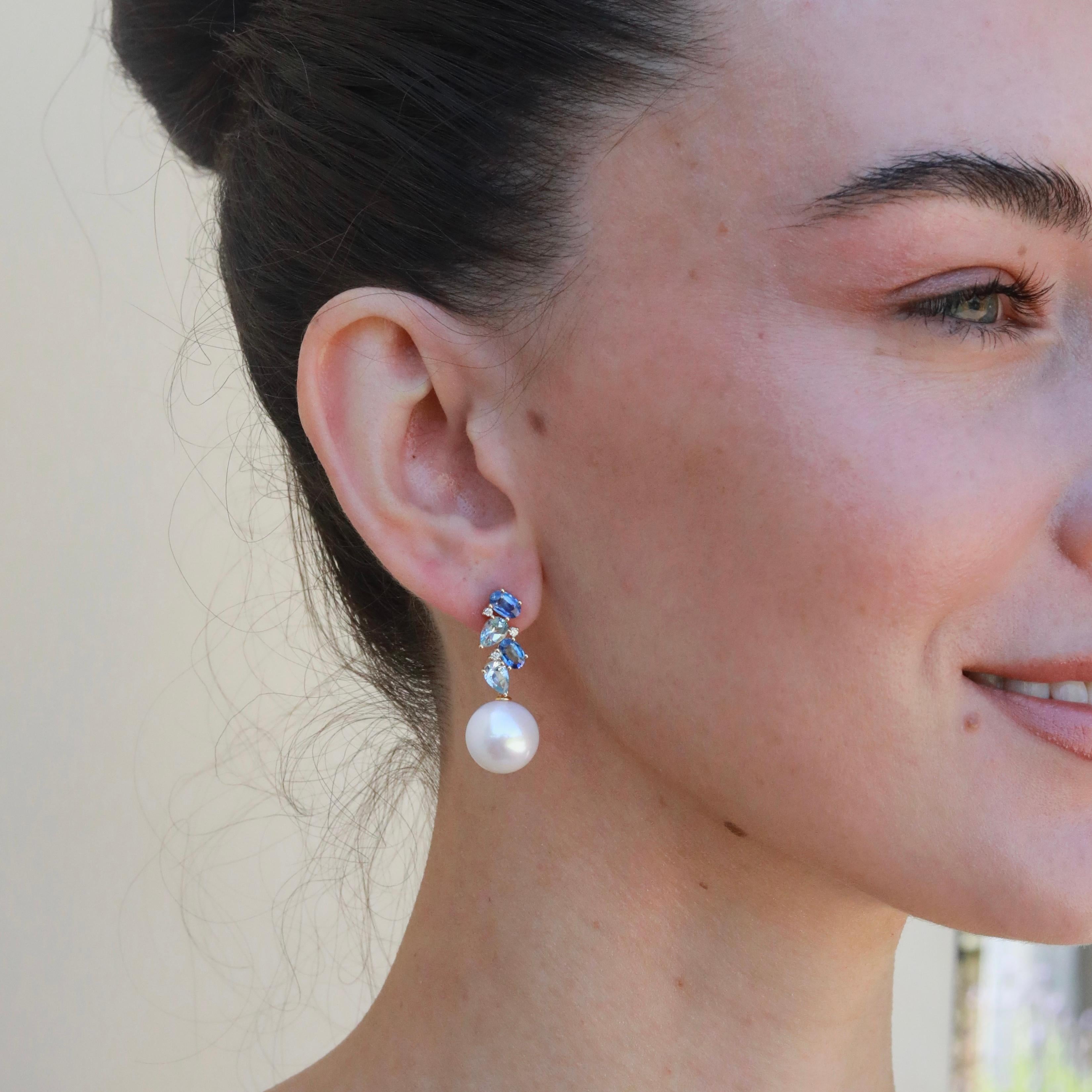 Pendientes Nosa de zafiro, aguamarina y diamantes de 4,60 ctw Moderno en venta