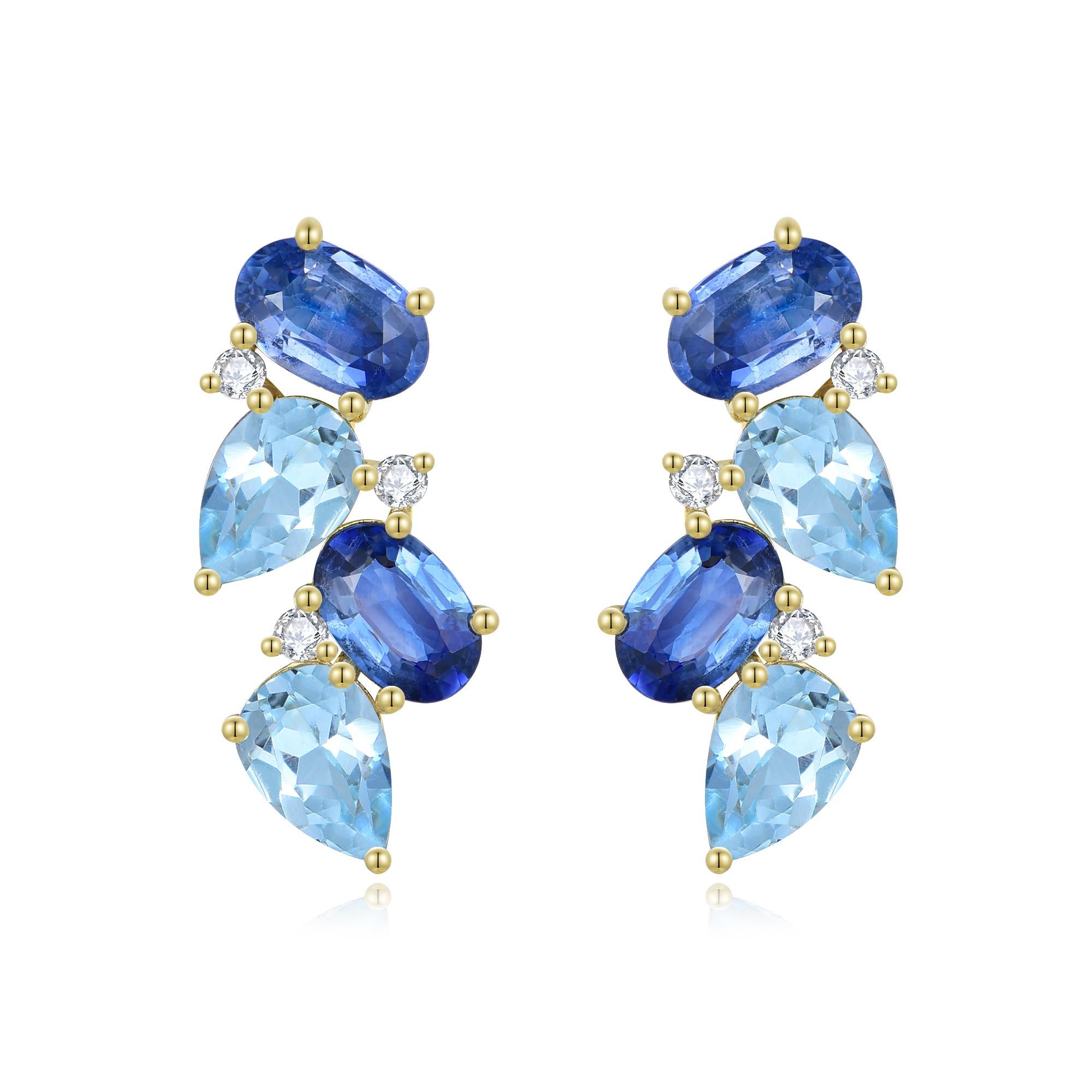 Pendientes Nosa de zafiro, aguamarina y diamantes de 4,60 ctw en venta 1