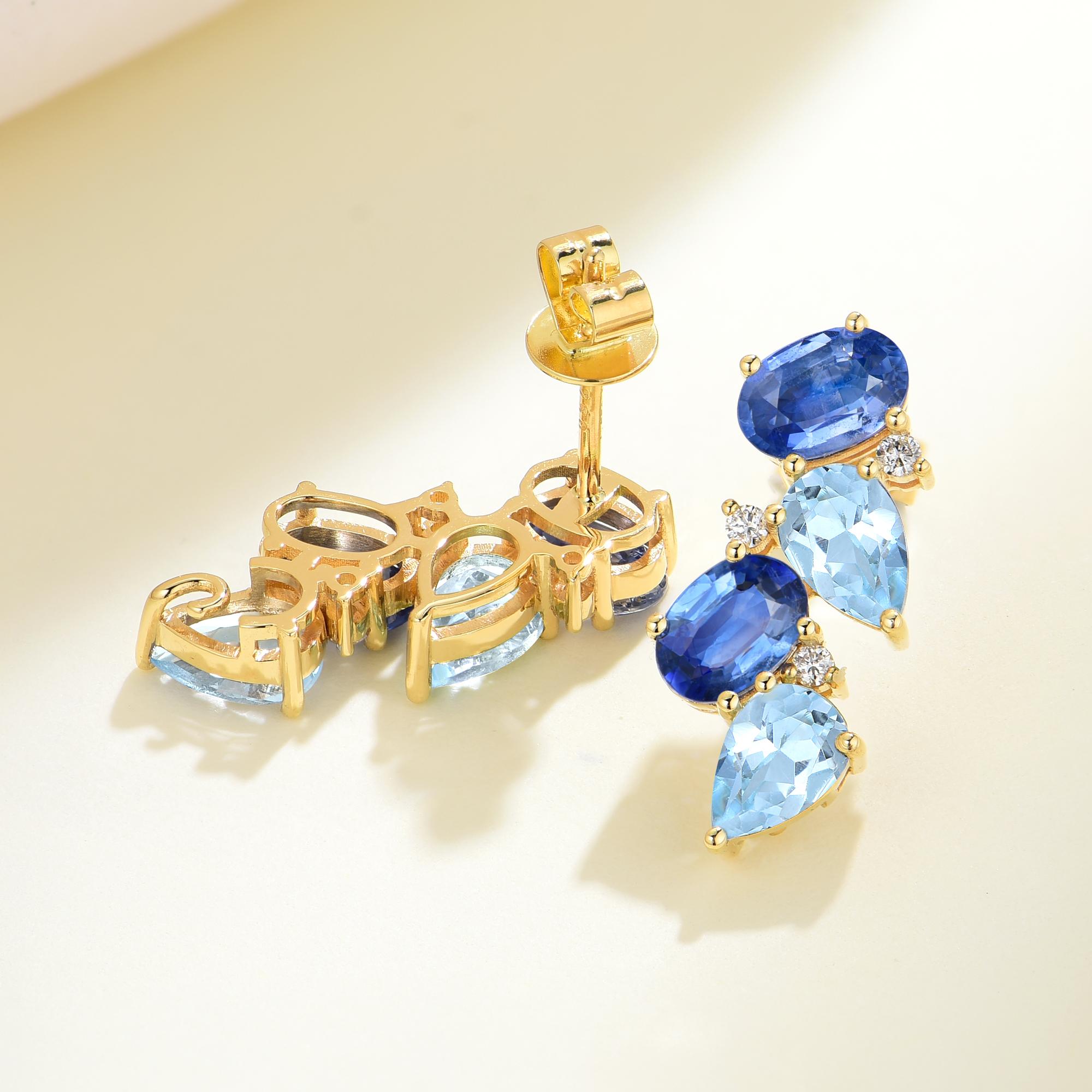 Pendientes Nosa de zafiro, aguamarina y diamantes de 4,60 ctw en venta 2