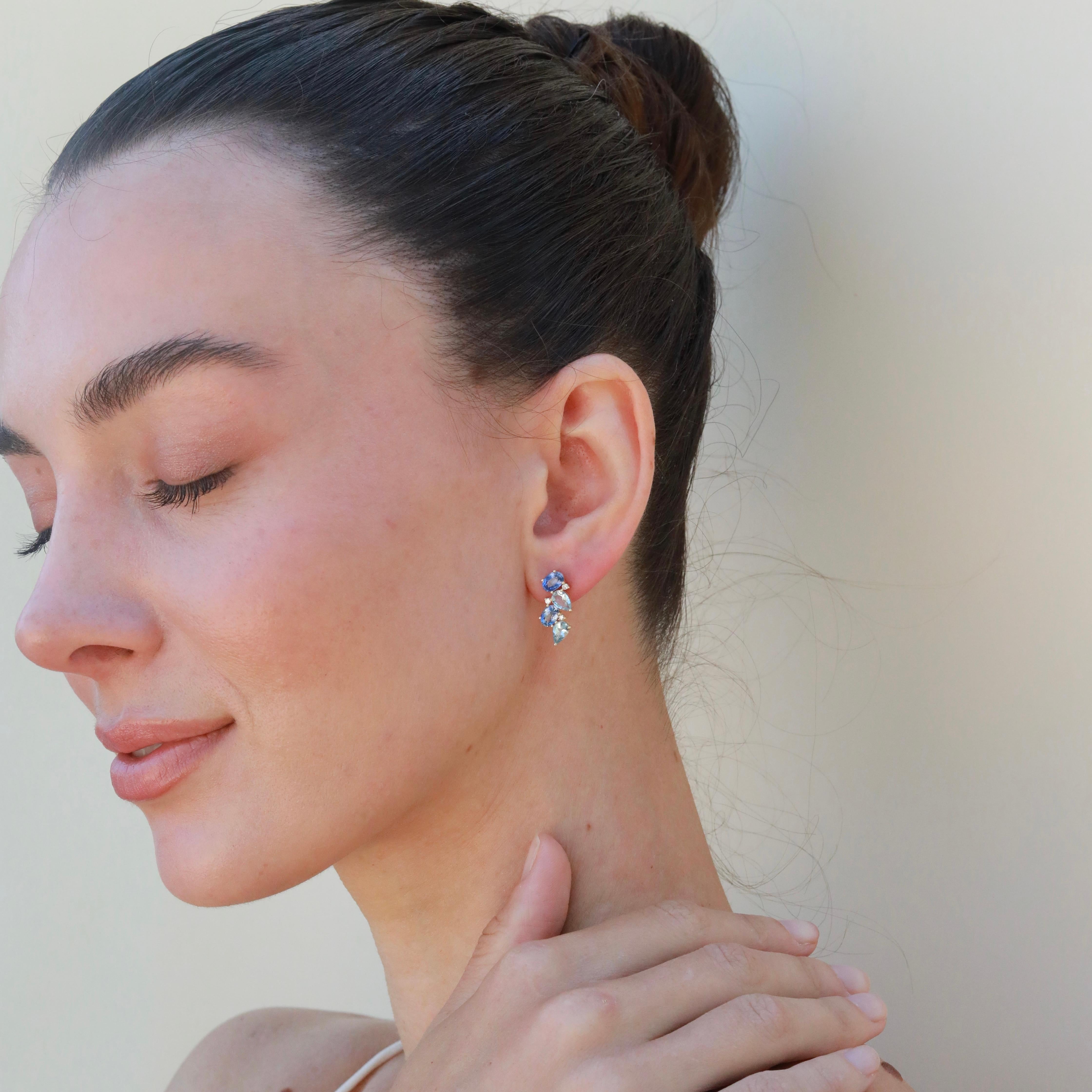 Pendientes Nosa de zafiro, aguamarina y diamantes de 4,60 ctw en venta 3