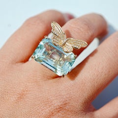 Nina Zhou One-of-a-Kind 10.95ctw Diamond Butterfly on Aquamarine Ring, US 6