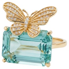 Nina Zhou One-of-a-Kind 10.95ctw Diamond Butterfly on Aquamarine Ring, US 6