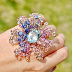 Nina Zhou One-of-a-Kind 55ct Sapphire Aquamarine Diamond Convertible Brooch-Ring