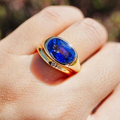 Anillo único de Nina Zhou, certificado, de oro de 18 quilates, con un zafiro azul real de 5,05 quilates y diamantes