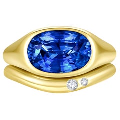 Anillo único de Nina Zhou, certificado, de oro de 18 quilates, con un zafiro azul real de 5,05 quilates y diamantes