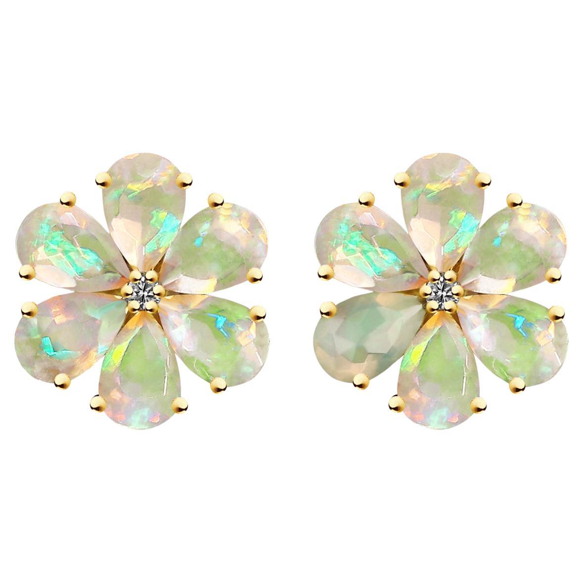 Nina Zhou Opal Diamond Forget-Me-Not Earrings For Sale