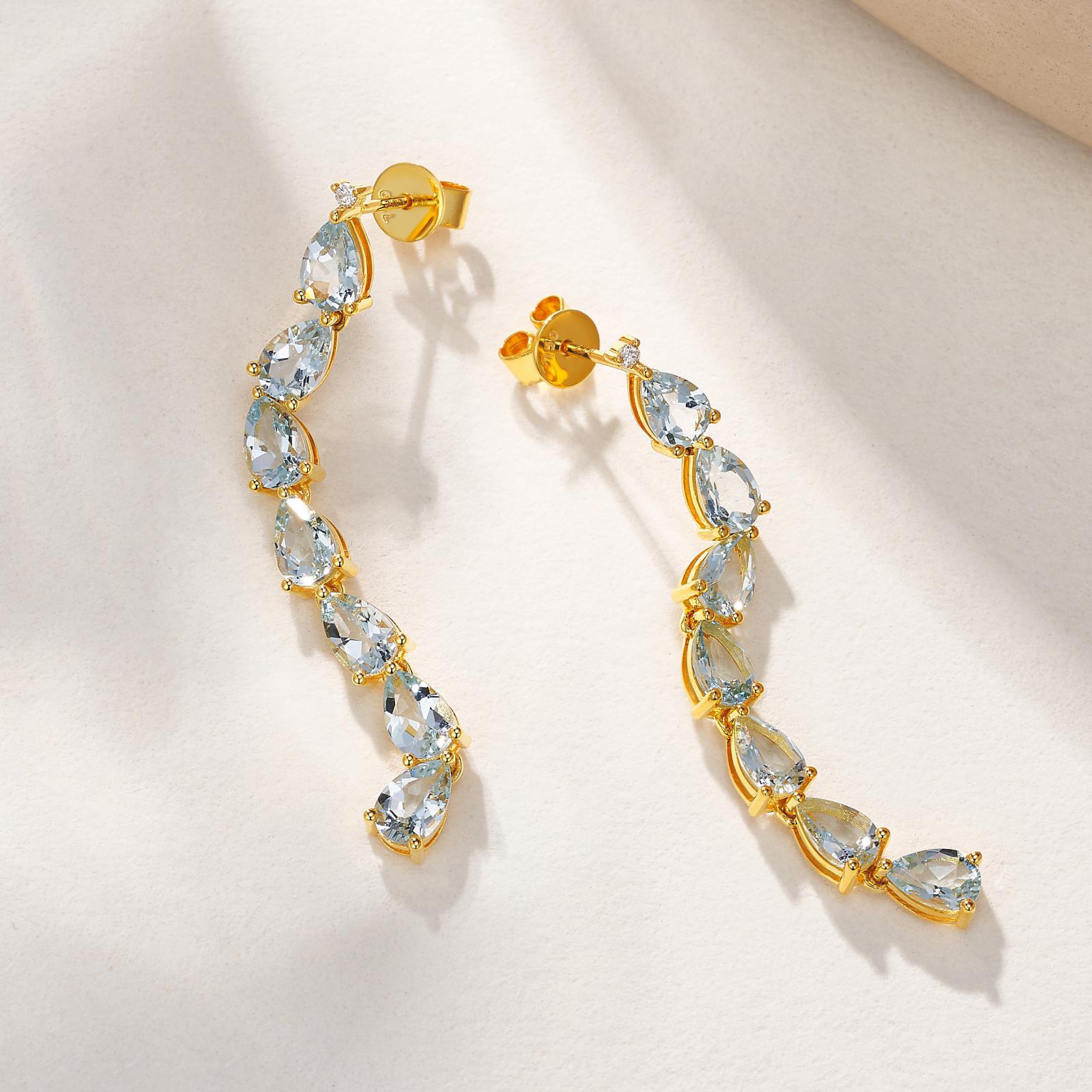 Pear Cut Nina Zhou Pear Aquamarine Diamond Gold Drop Earrings For Sale