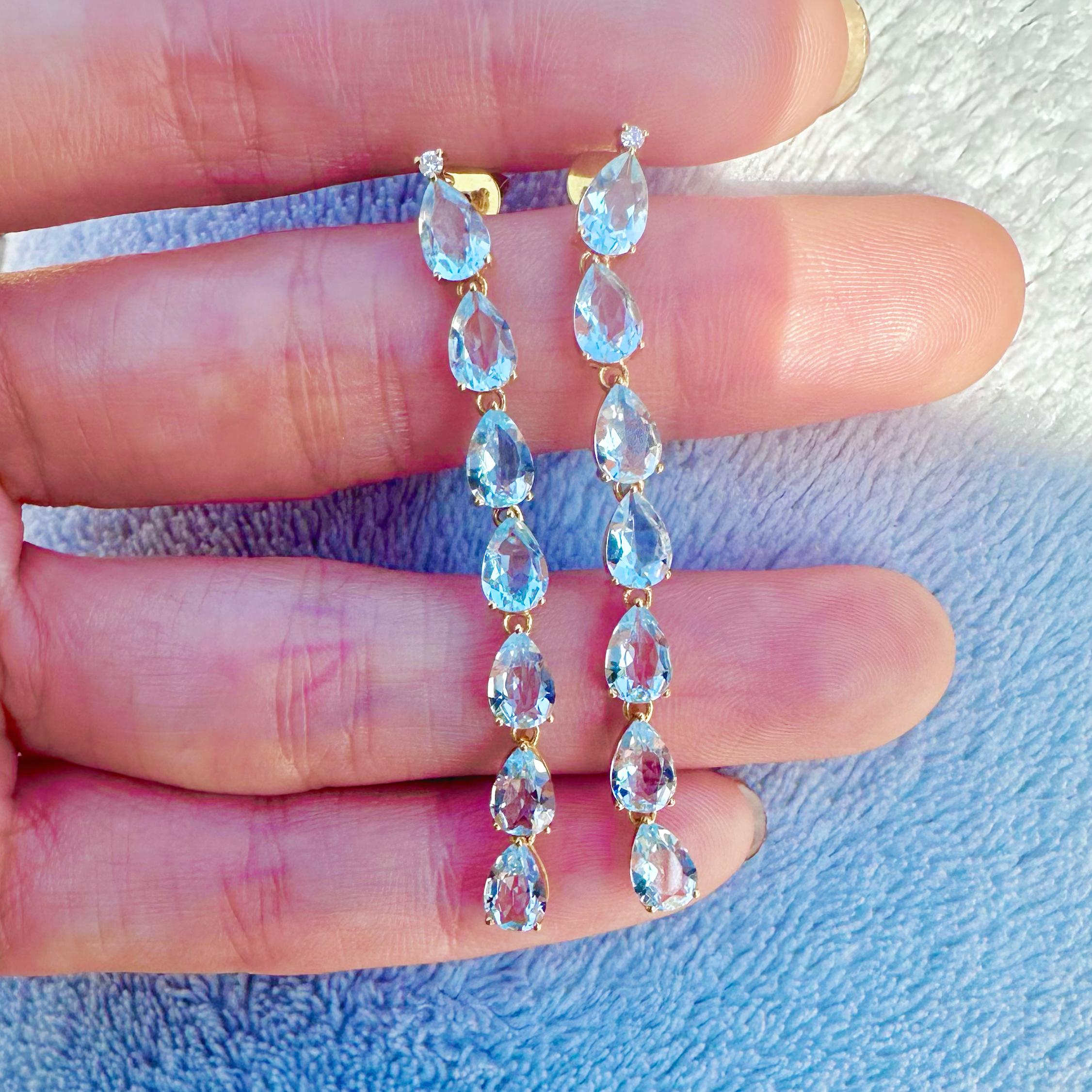 Pear Cut Nina Zhou Pear Aquamarine Diamond Gold Drop Earrings For Sale