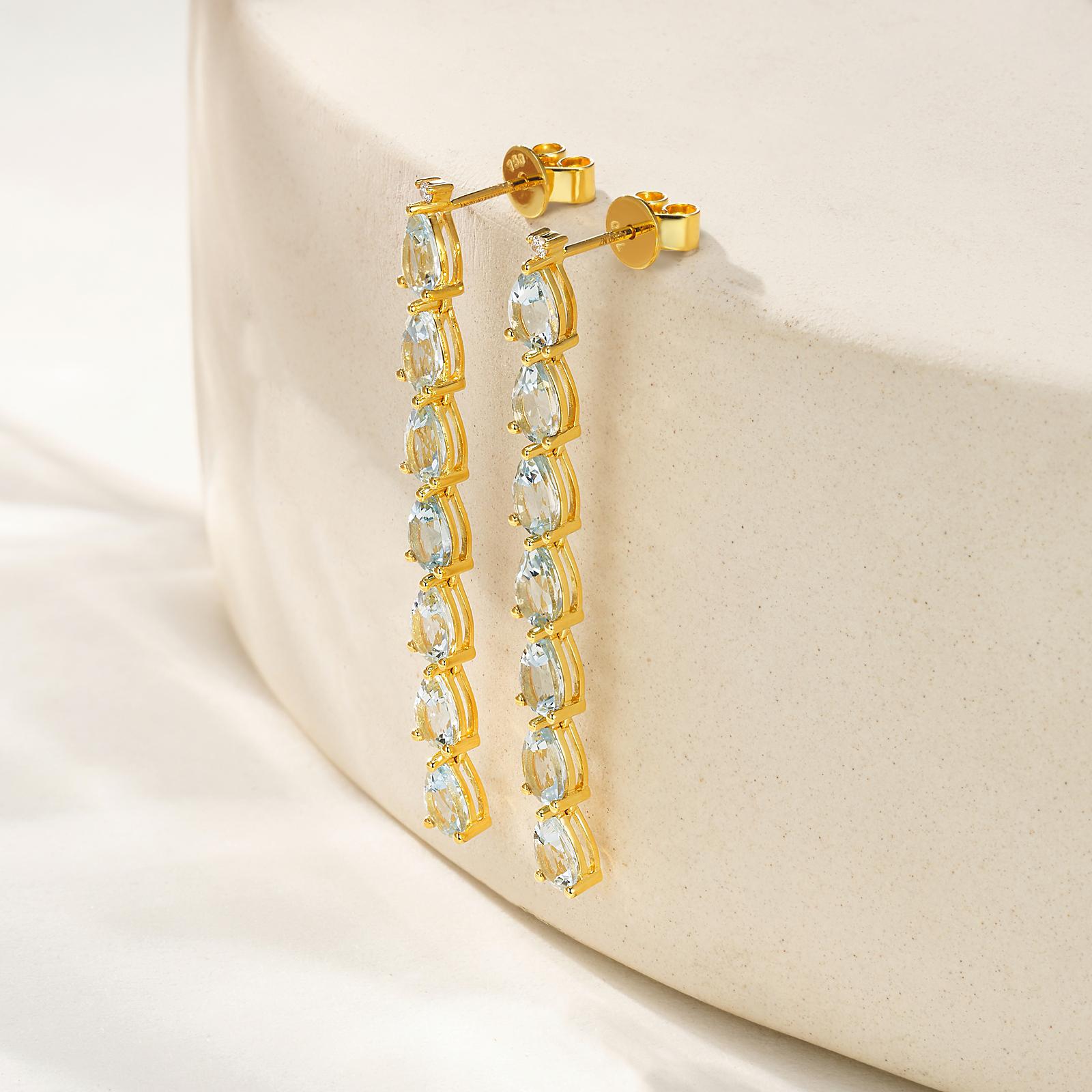 Nina Zhou Pear Aquamarine Diamond Gold Drop Earrings In New Condition For Sale In Rowland Heights, CA