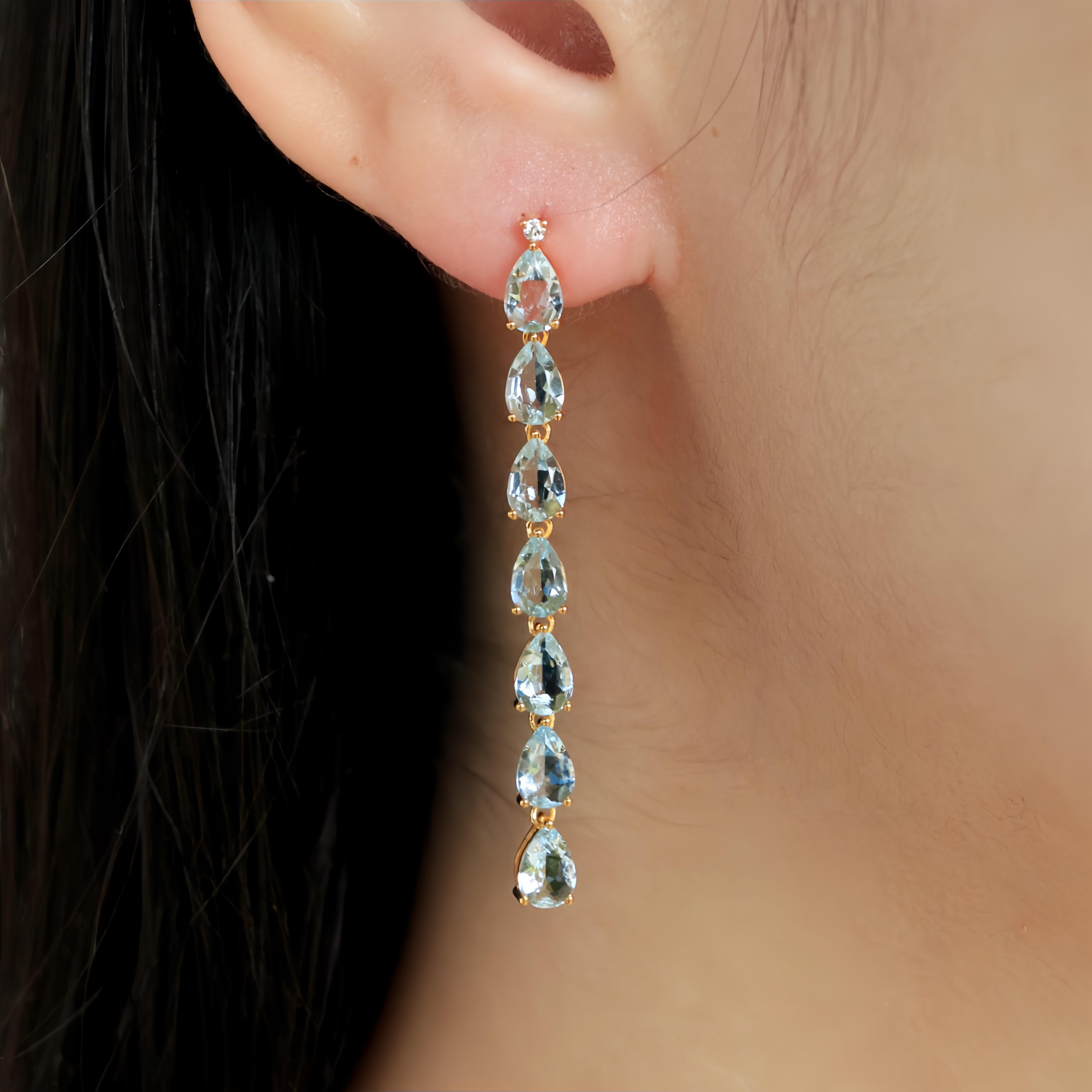 Modern Nina Zhou Pear Aquamarine Diamond Gold Drop Earrings For Sale