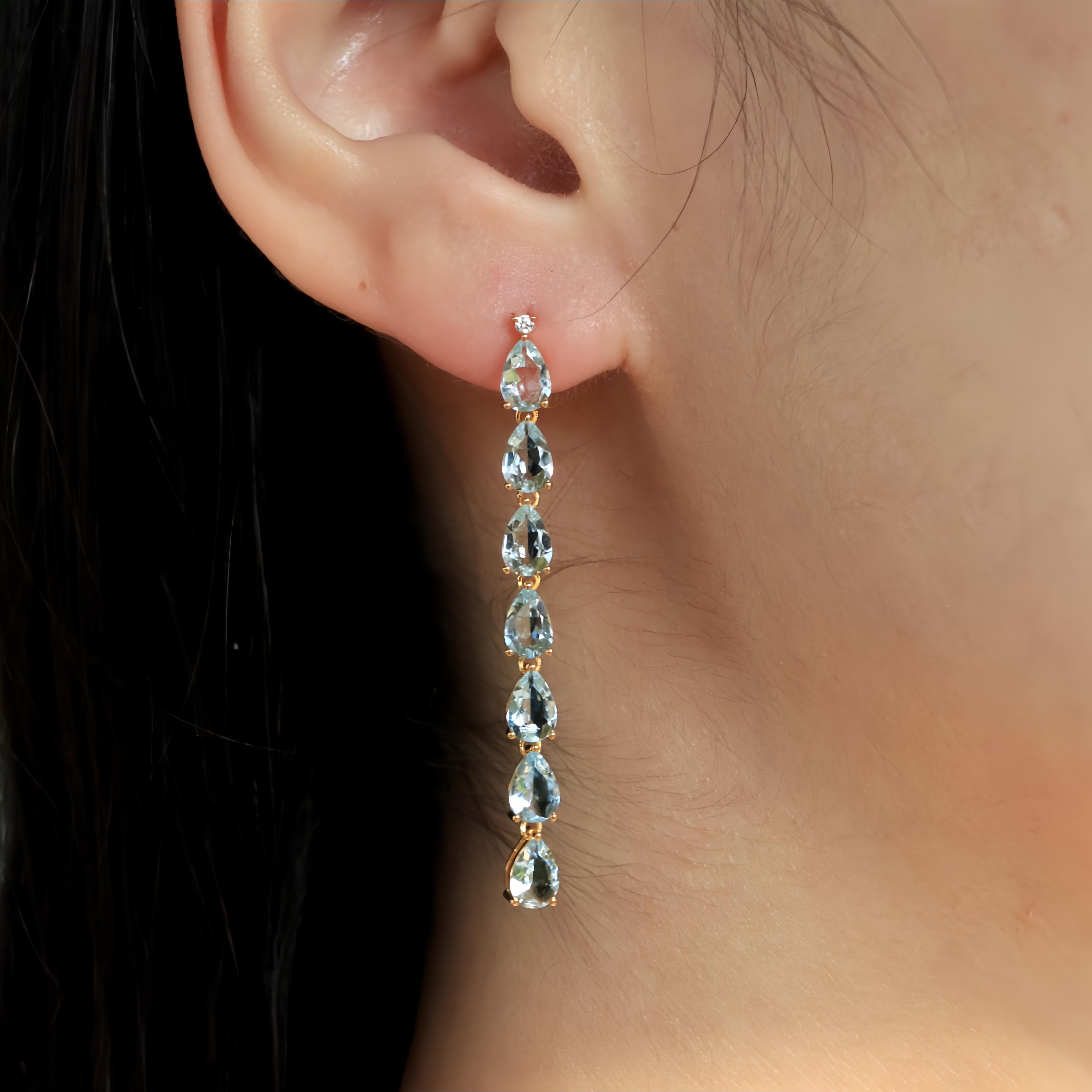 Women's Nina Zhou Pear Aquamarine Diamond Gold Drop Earrings For Sale
