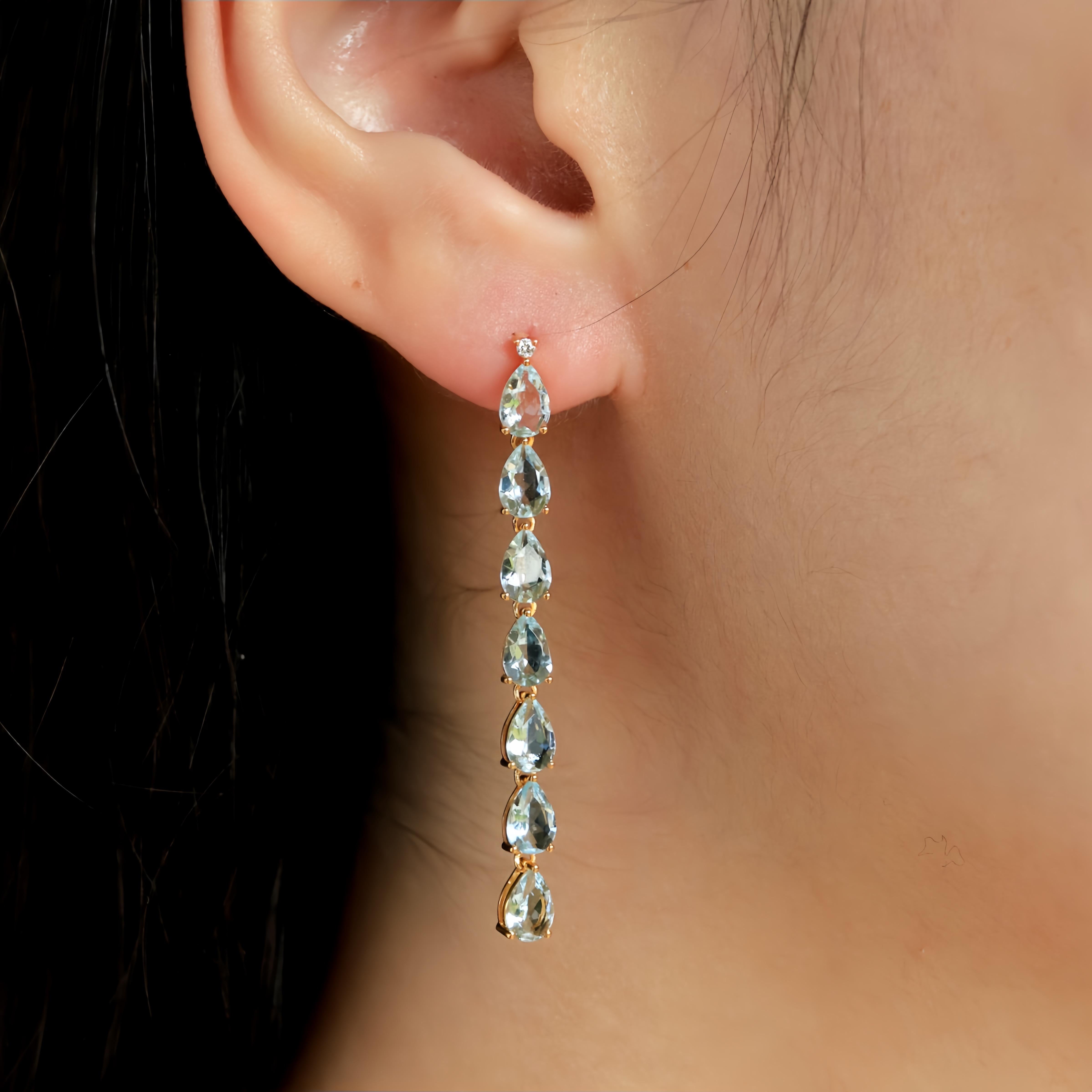 Nina Zhou Pear Aquamarine Diamond Gold Drop Earrings For Sale 1