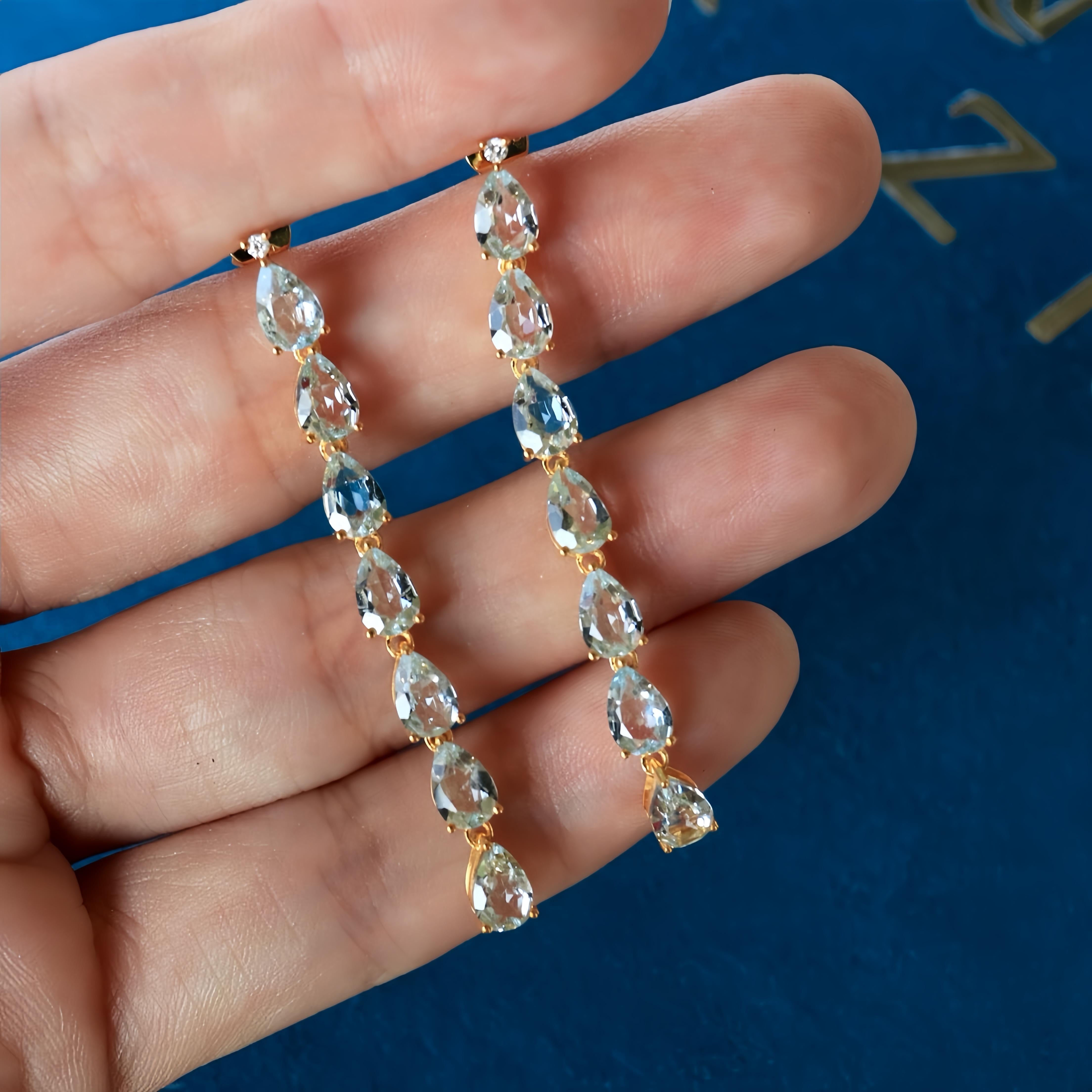Nina Zhou Pear Aquamarine Diamond Gold Drop Earrings For Sale 2