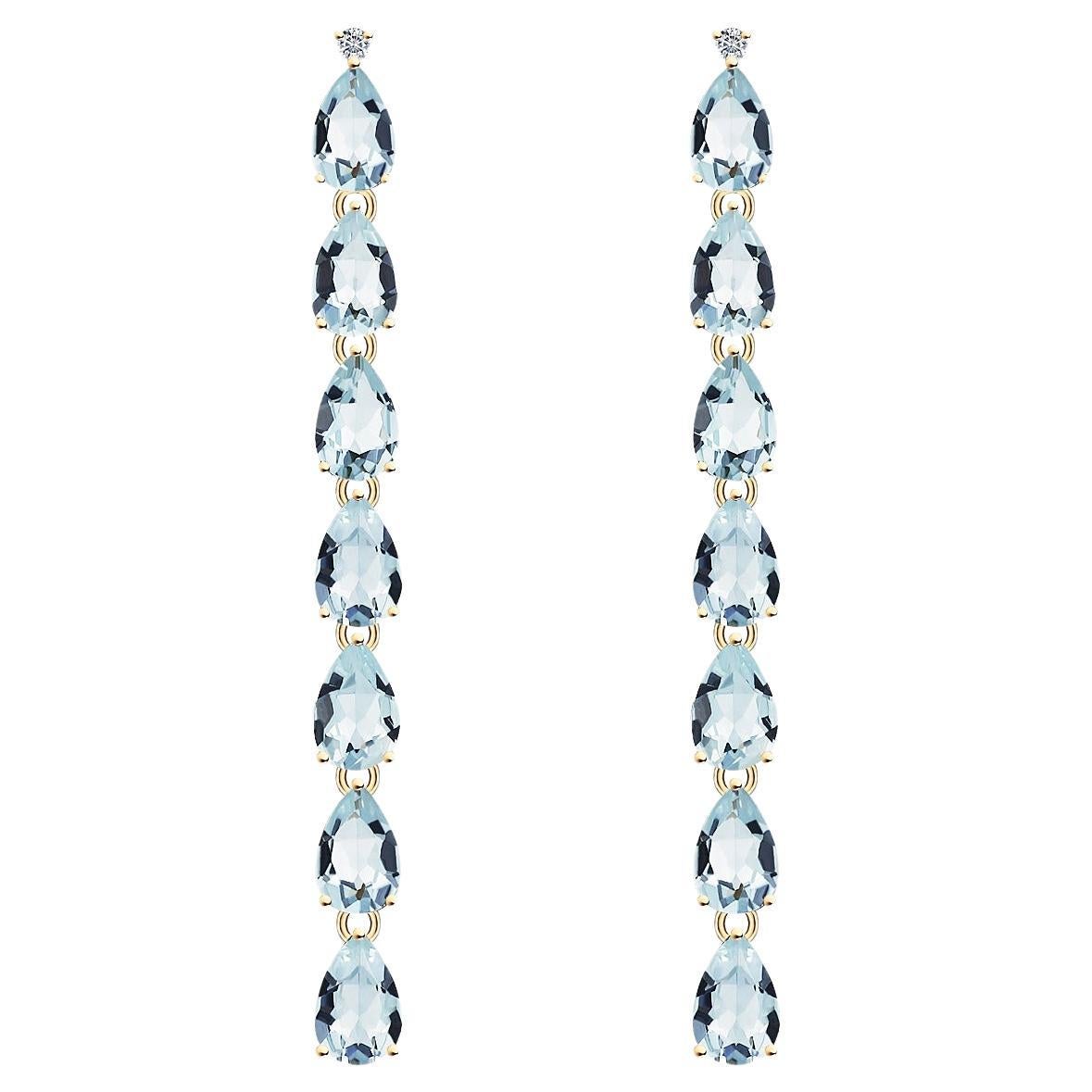 Nina Zhou Pear Aquamarine Diamond Gold Drop Earrings