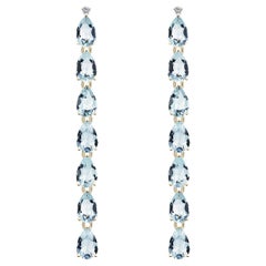 Nina Zhou Pear Aquamarine Diamond Gold Drop Earrings