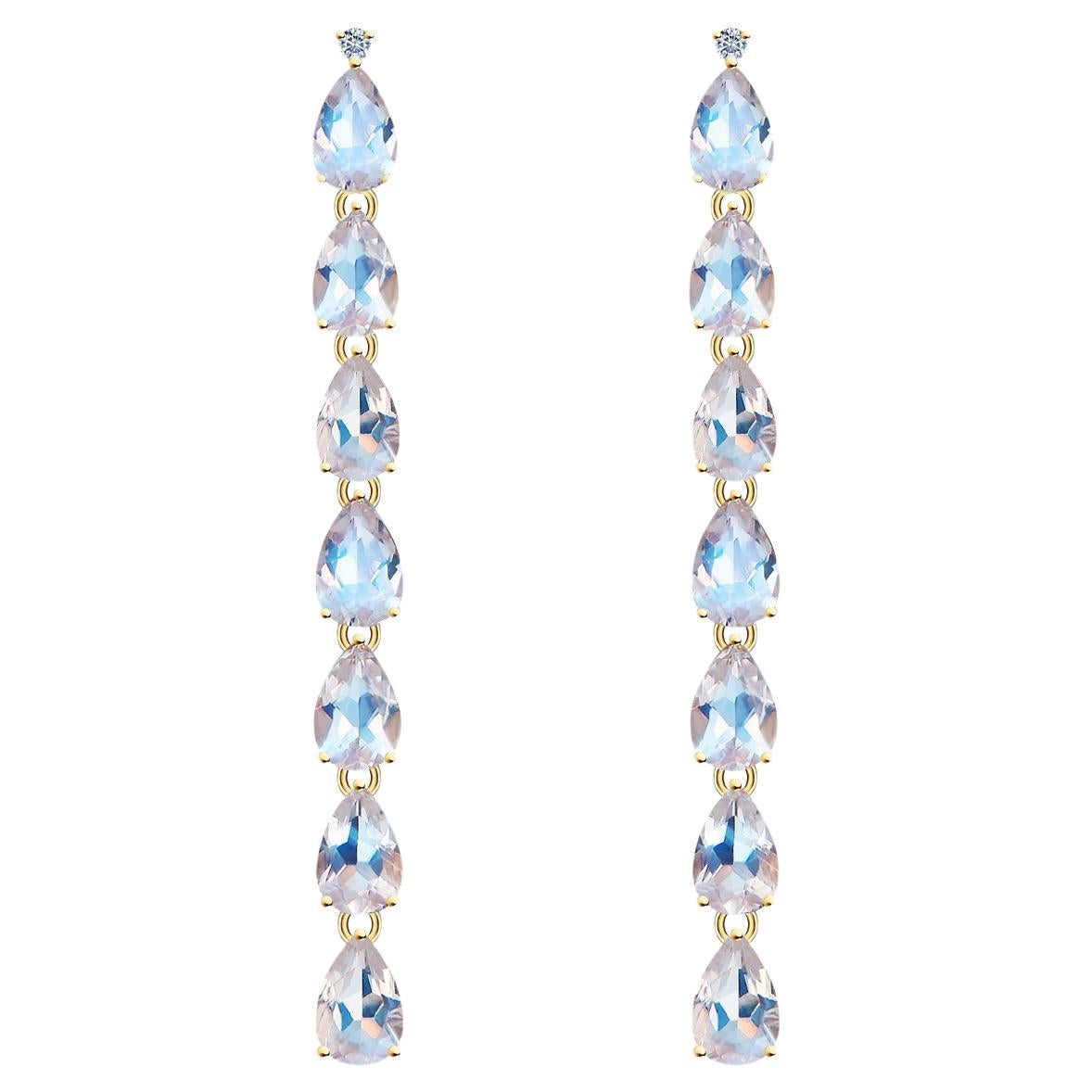 Nina Zhou Pear Blue Moonstone Diamond Gold Drop Earrings