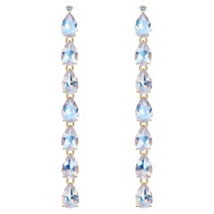 Nina Zhou Pear Blue Moonstone Diamond Gold Drop Earrings