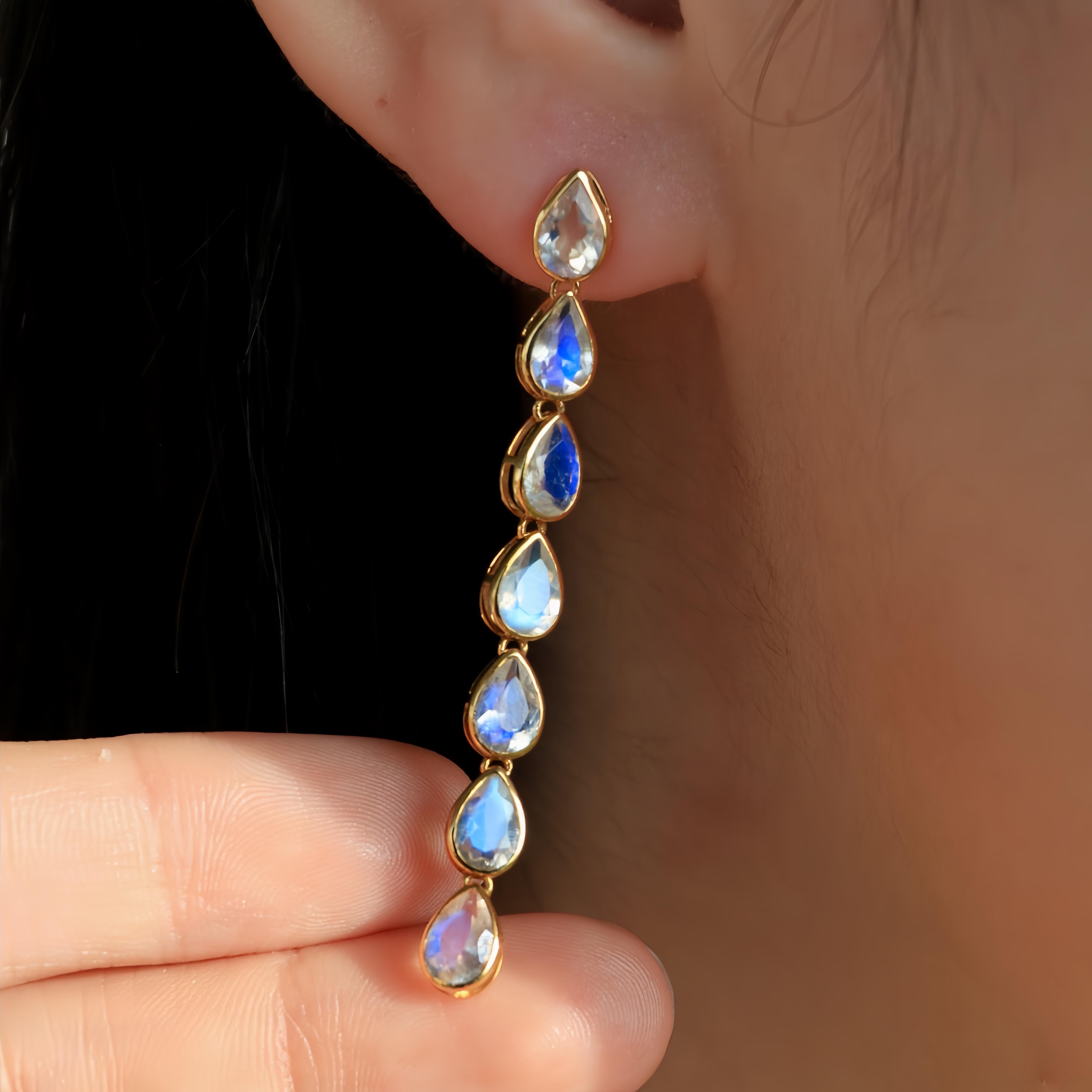 Modern Nina Zhou Pear Blue Moonstone Gold Drop Earrings For Sale