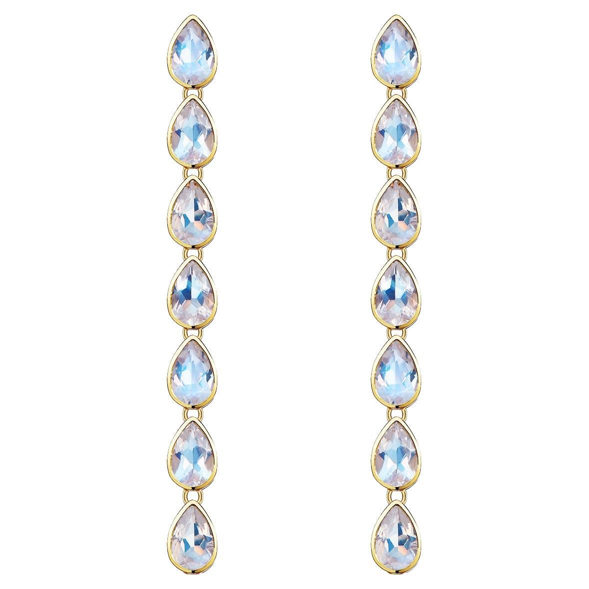 Nina Zhou Pear Blue Moonstone Gold Drop Earrings For Sale