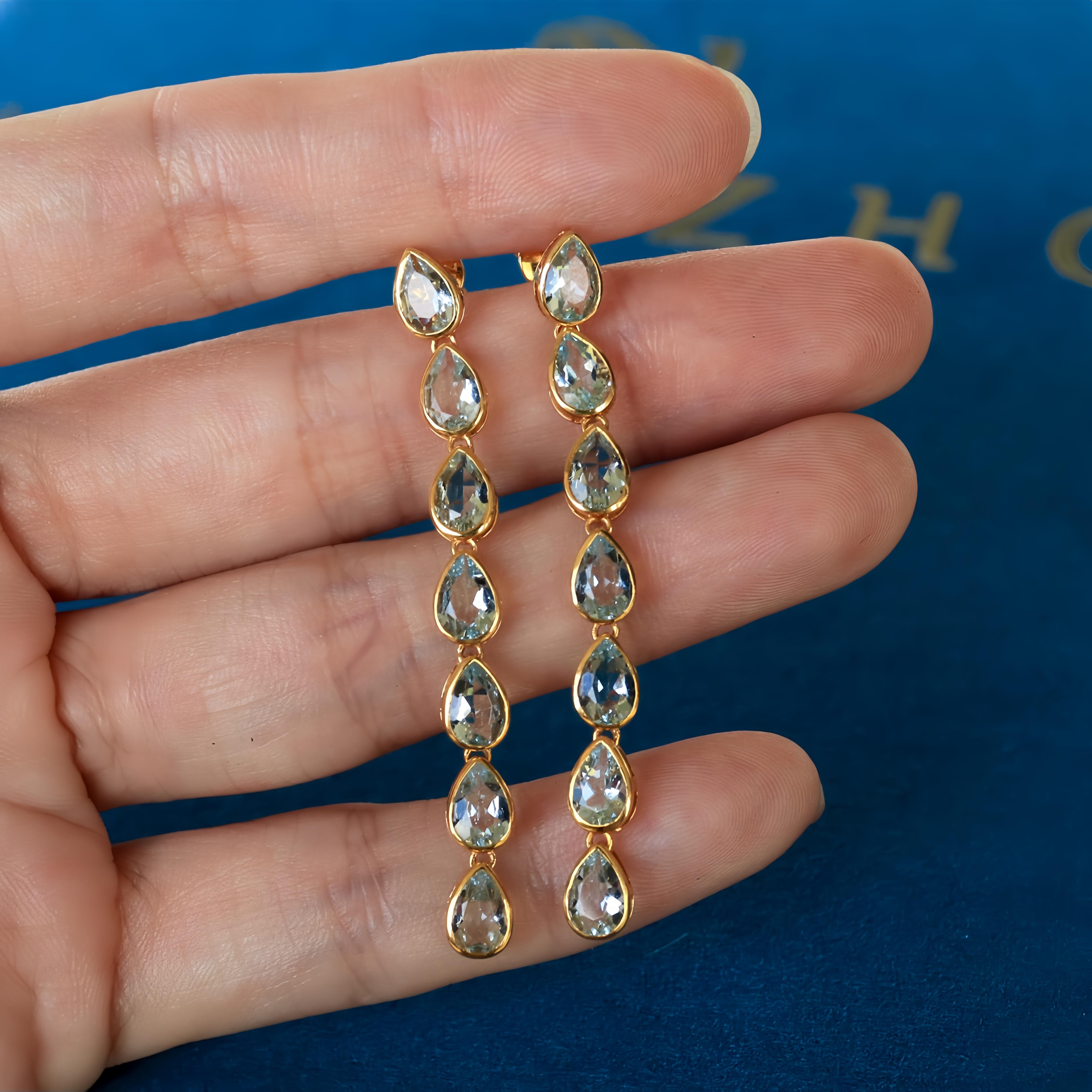 Pendientes de gota de oro de aguamarina azul cielo pera Nina Zhou Corte pera en venta