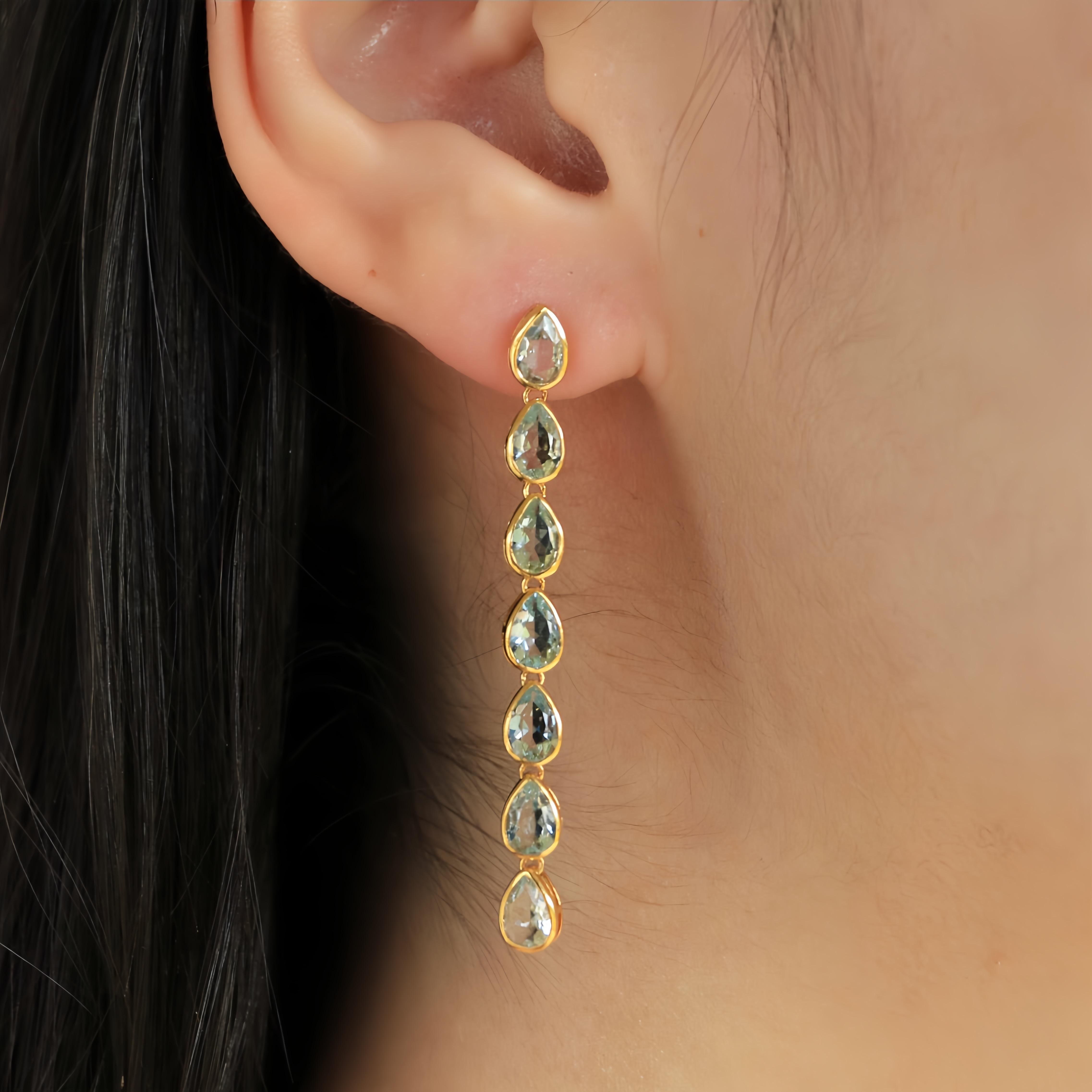 Pendientes de gota de oro de aguamarina azul cielo pera Nina Zhou en Nuevo estado para la venta en Rowland Heights, CA
