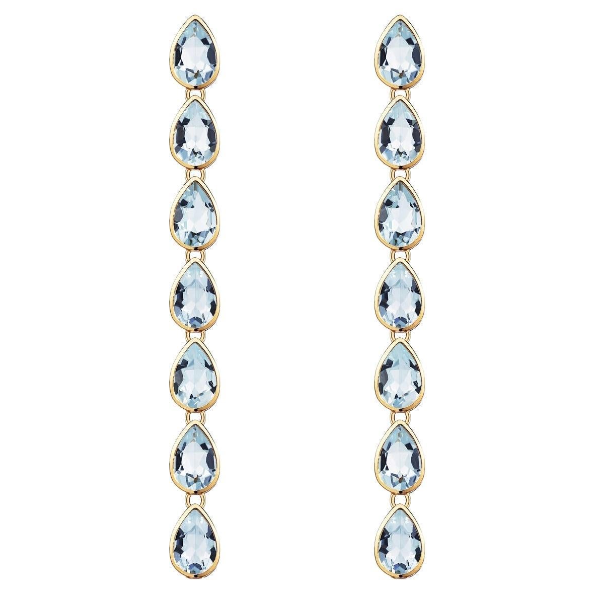 Nina Zhou Pear Sky Blue Aquamarine Gold Drop Earrings For Sale