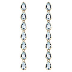 Nina Zhou Pear Sky Blue Aquamarine Gold Drop Earrings