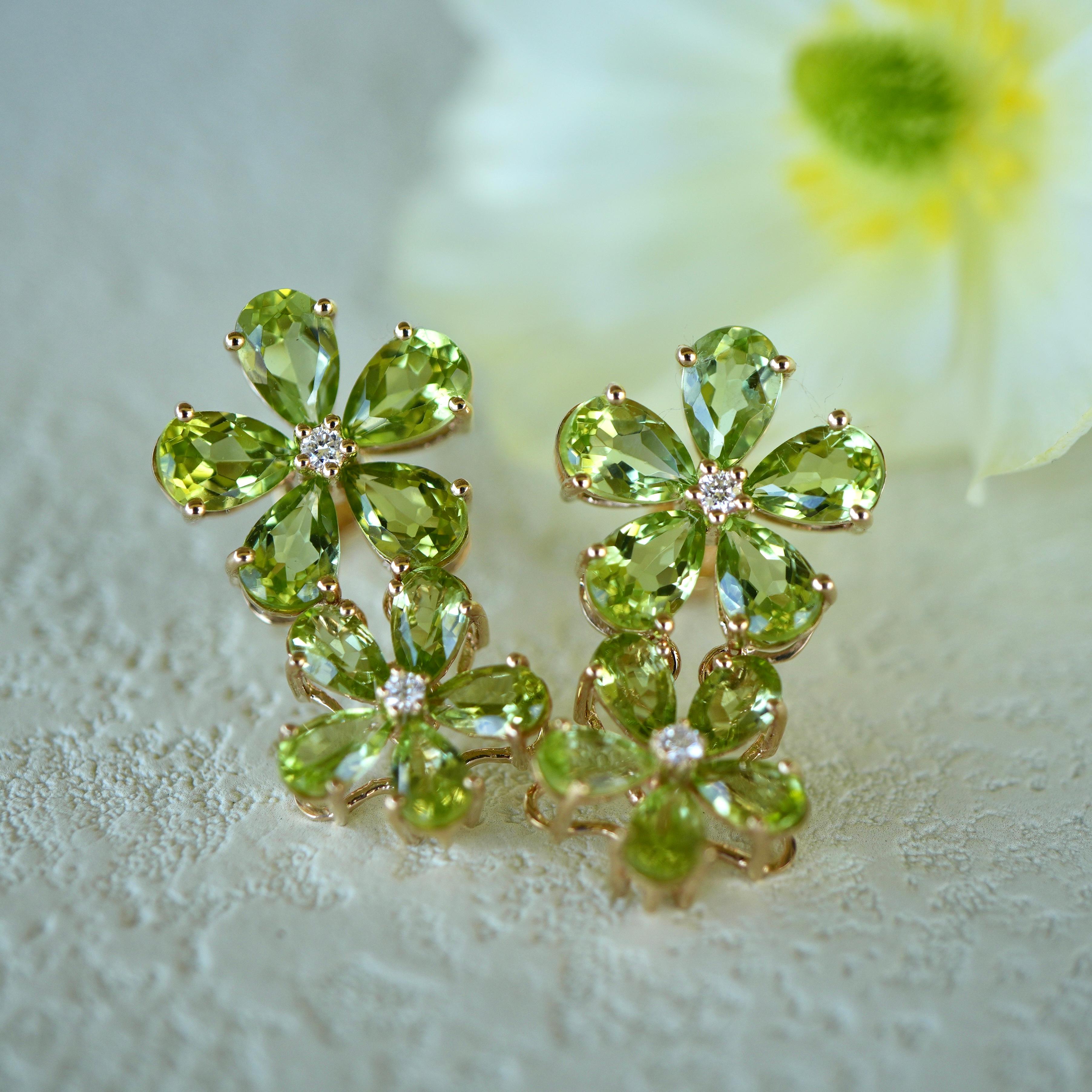 Women's Nina Zhou Peridot Diamond Double Blossom Drop Earrings For Sale