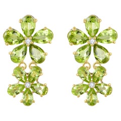Nina Zhou Peridot Diamond Double Blossom Drop Earrings