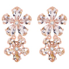 Nina Zhou Pink Morganite Diamond Double Blossom Drop Earrings