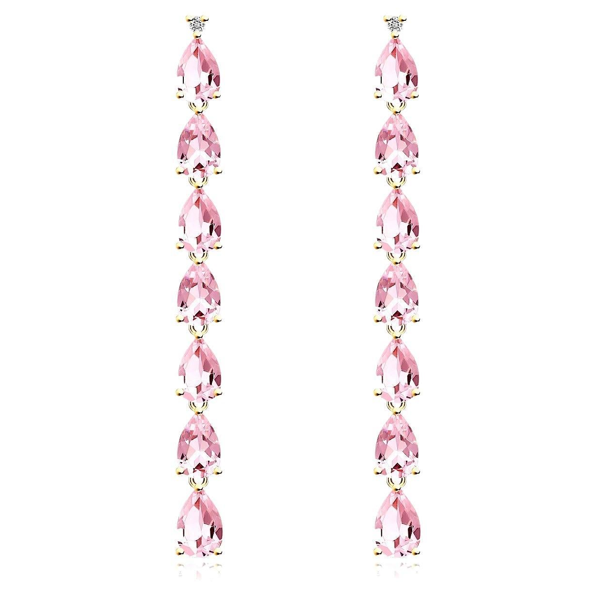 Nina Zhou Pink Morganite Diamond Gold Drop Earrings