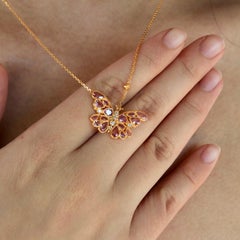 Nina Zhou 2.90 ctw Pink Sapphire Diamond Butterfly Pendant Necklace