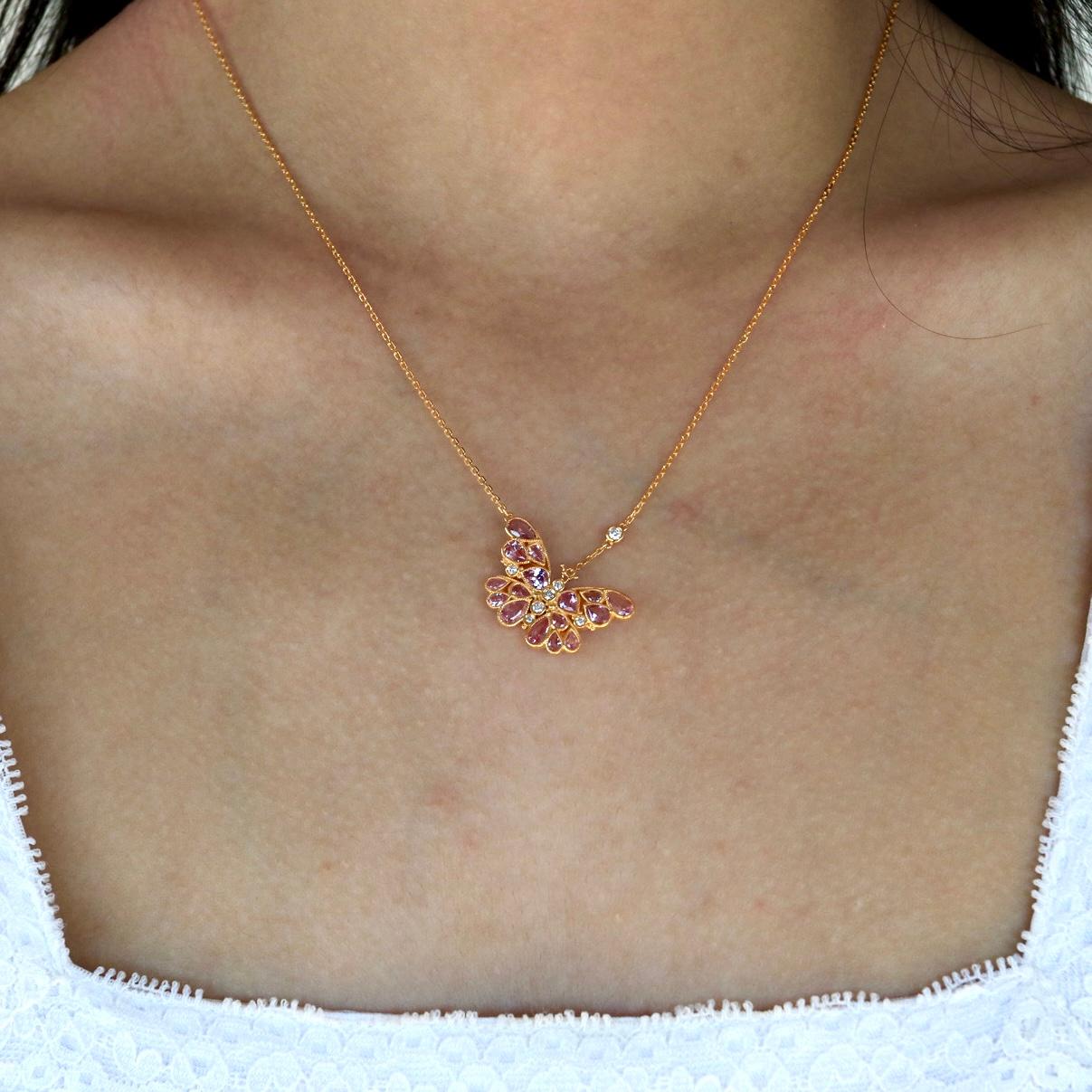 Nina Zhou Pink Sapphire Diamond Butterfly Pendant Necklace For Sale 2
